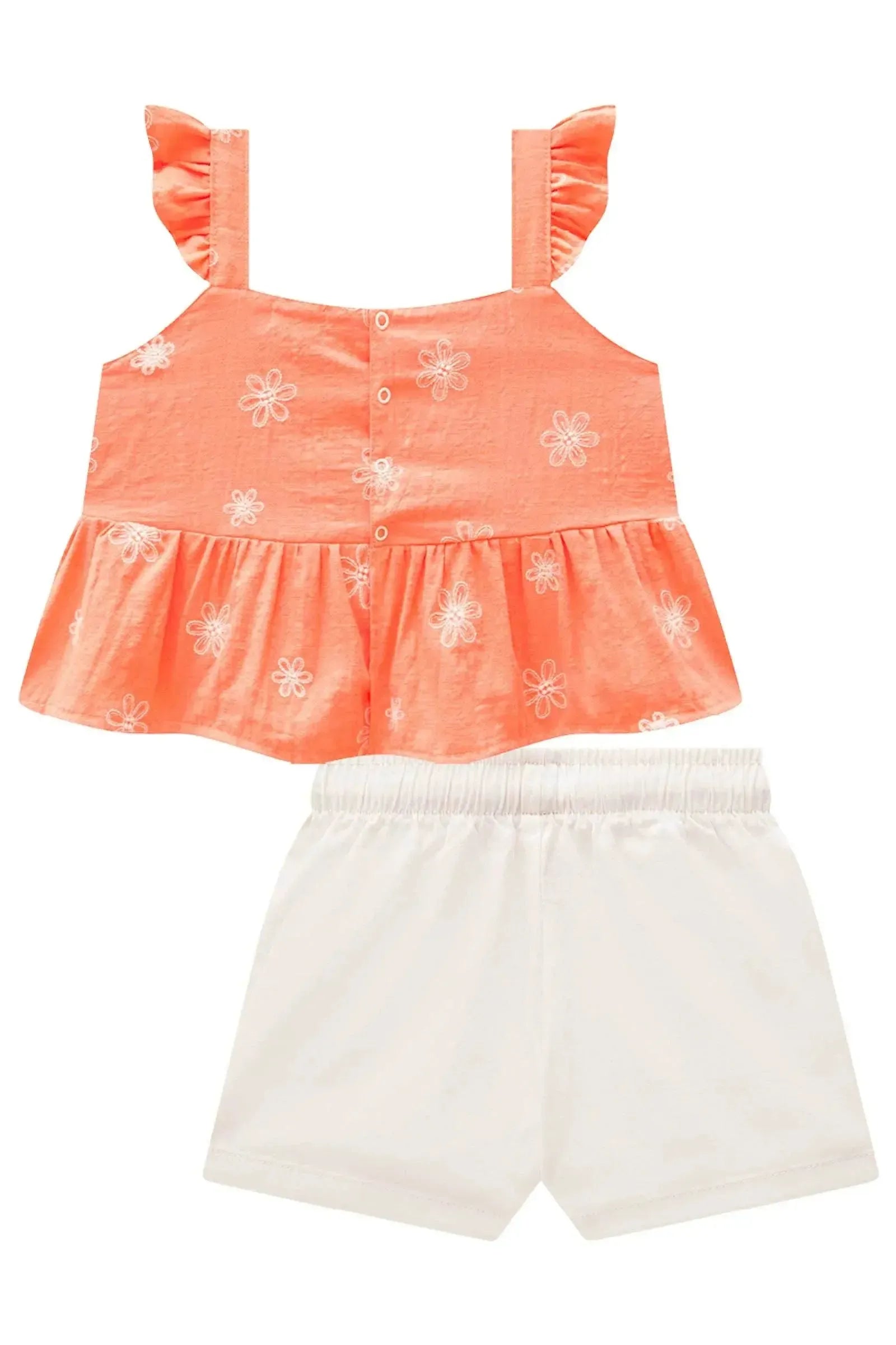 Conjunto de Bata em Tricoline Bordado e Shorts em Sarja com Elastano 99012 Kukiê Infantil Menina