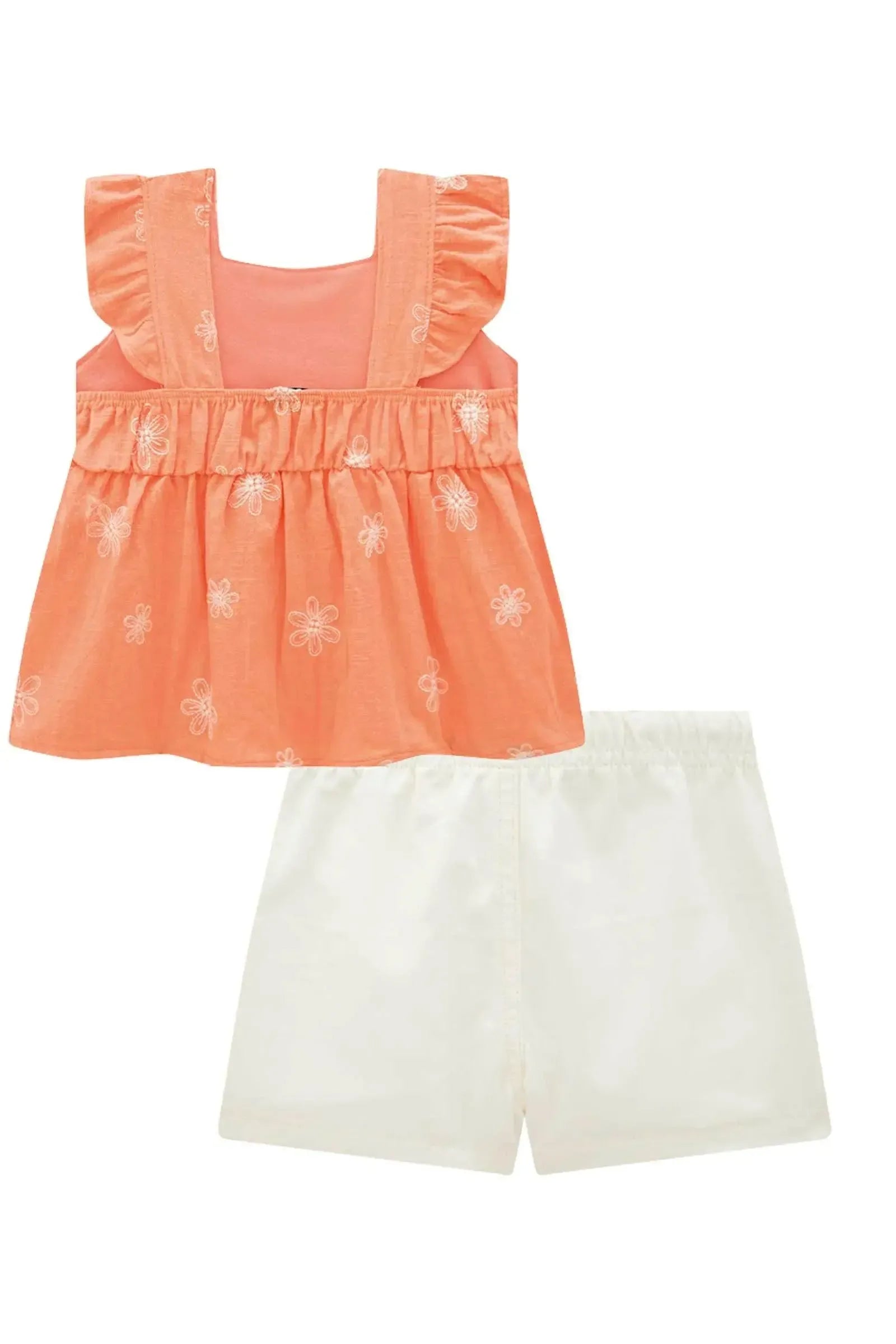 Conjunto de Bata em Tricoline Bordado e Shorts em Sarja com Elastano 87024 Infanti Bebê Menina