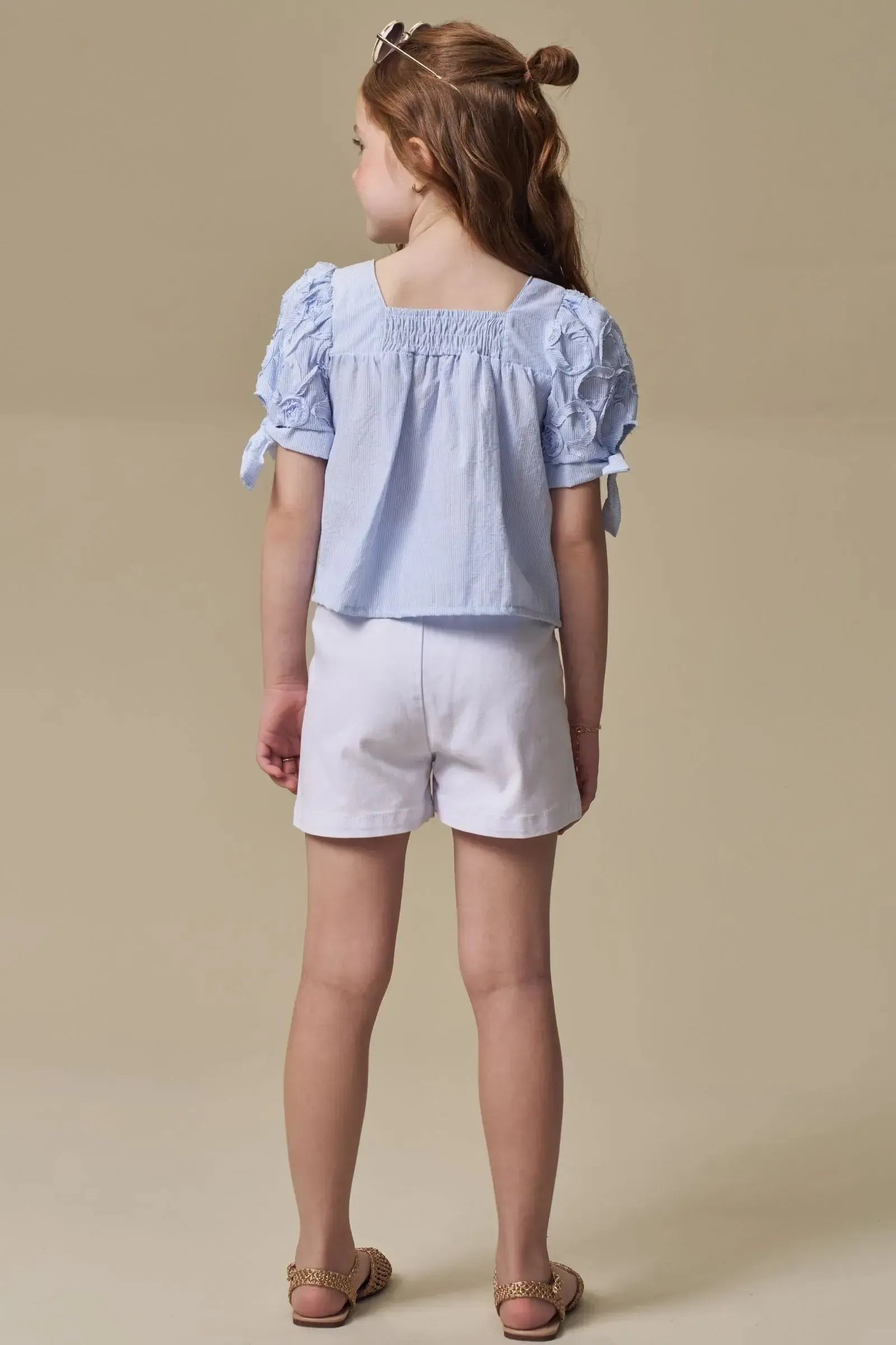 Conjunto de Bata em Tricoline Listrado e Shorts em Sarja com Elastano 97081 Infanti Infantil Menina