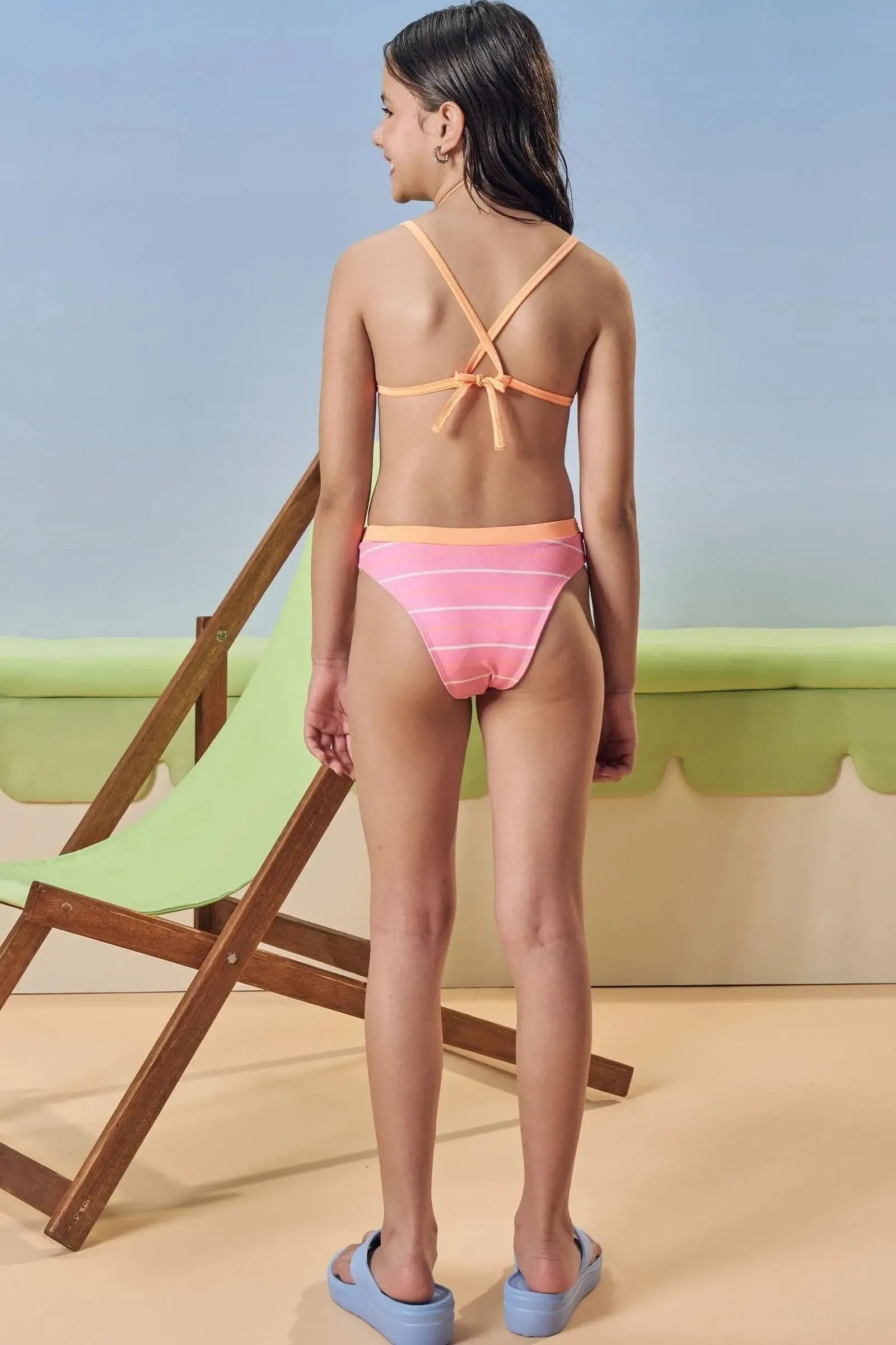 Conjunto de Biquini Cortininha e Calcinha Tradicional em Malha Uv 50+ 84343 Vic&Vicky Teen Menina