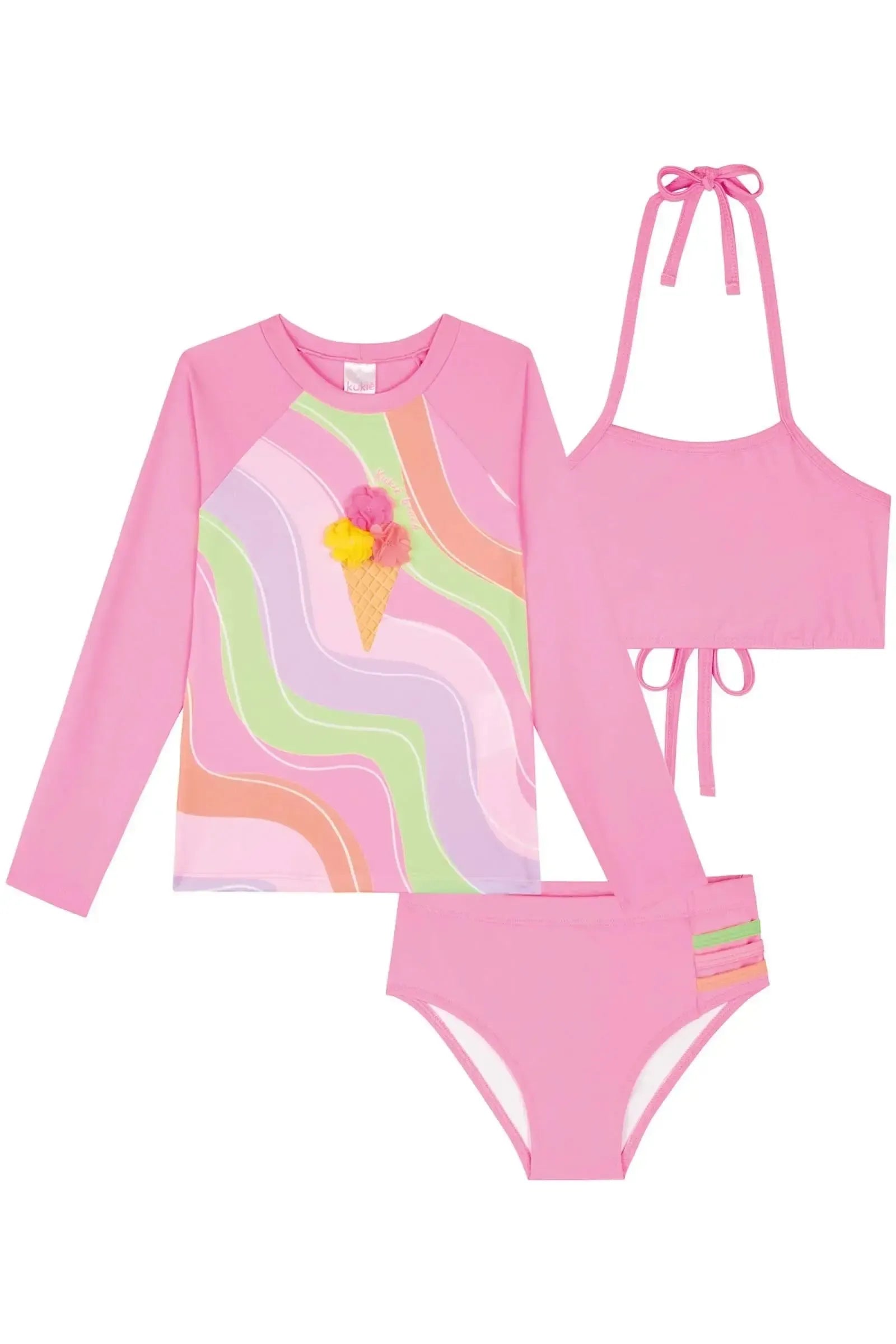 Conjunto de Biquíni e Blusa em Malha com Proteção UV50+ 83700 Kukiê Infantil Menina