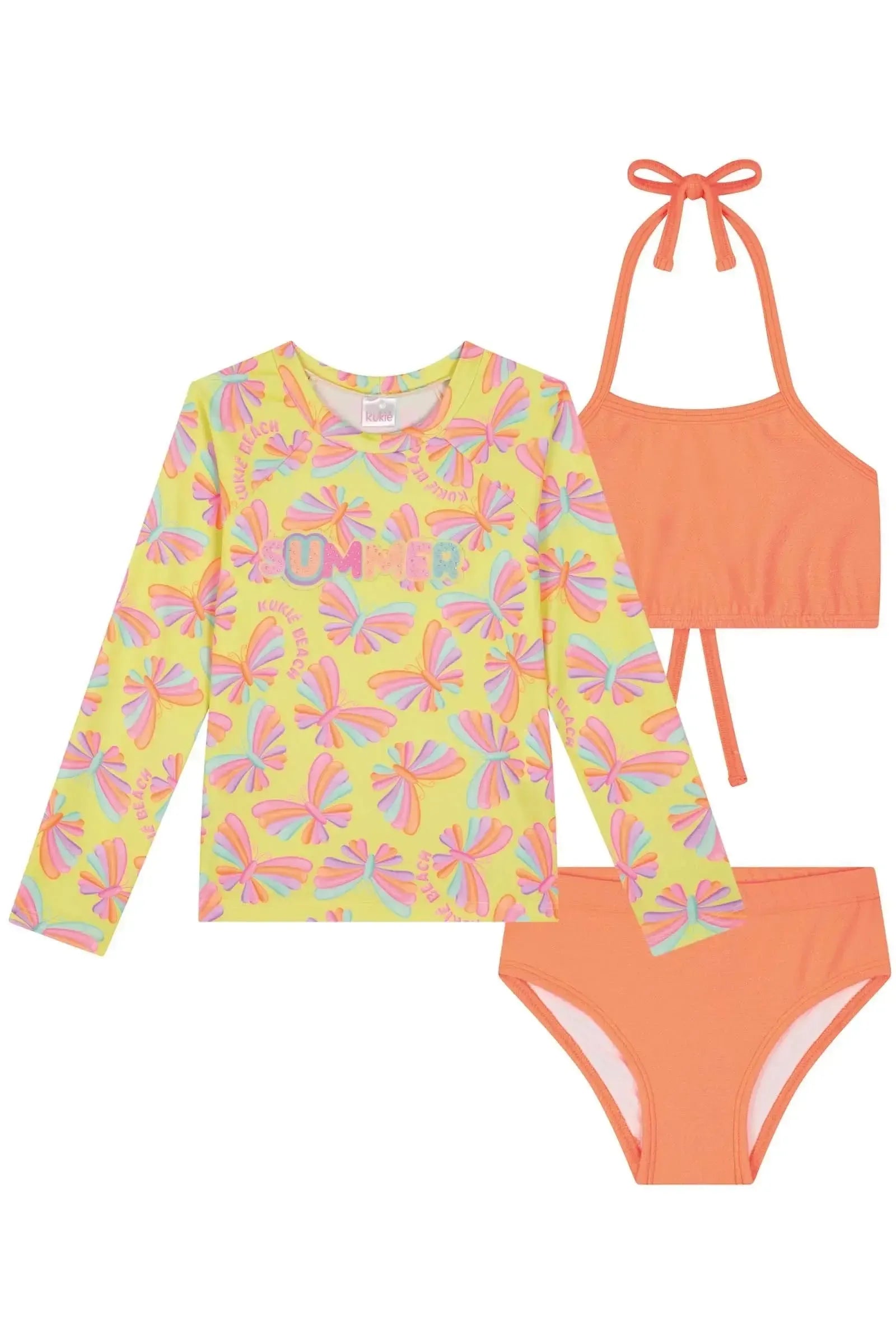 Conjunto de Biquíni e Blusa em Malha Jacquard Textura com Proteção UV 50+ 83567 Kukiê Infantil Menina