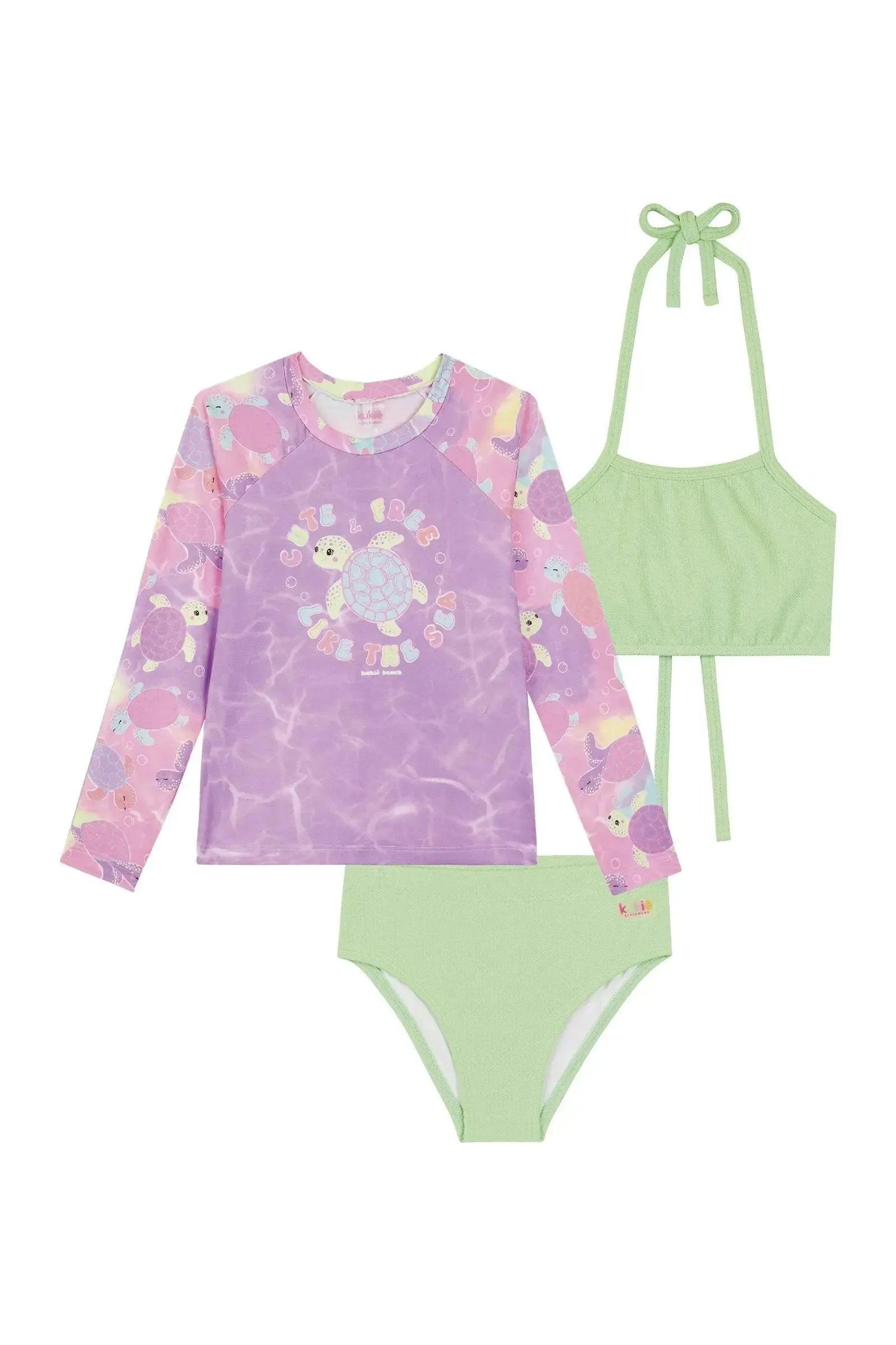 Conjunto de Biquíni em Malha Textura e Blusa em Malha com Proteção UV50+ 88922 Kukiê Infantil Menina