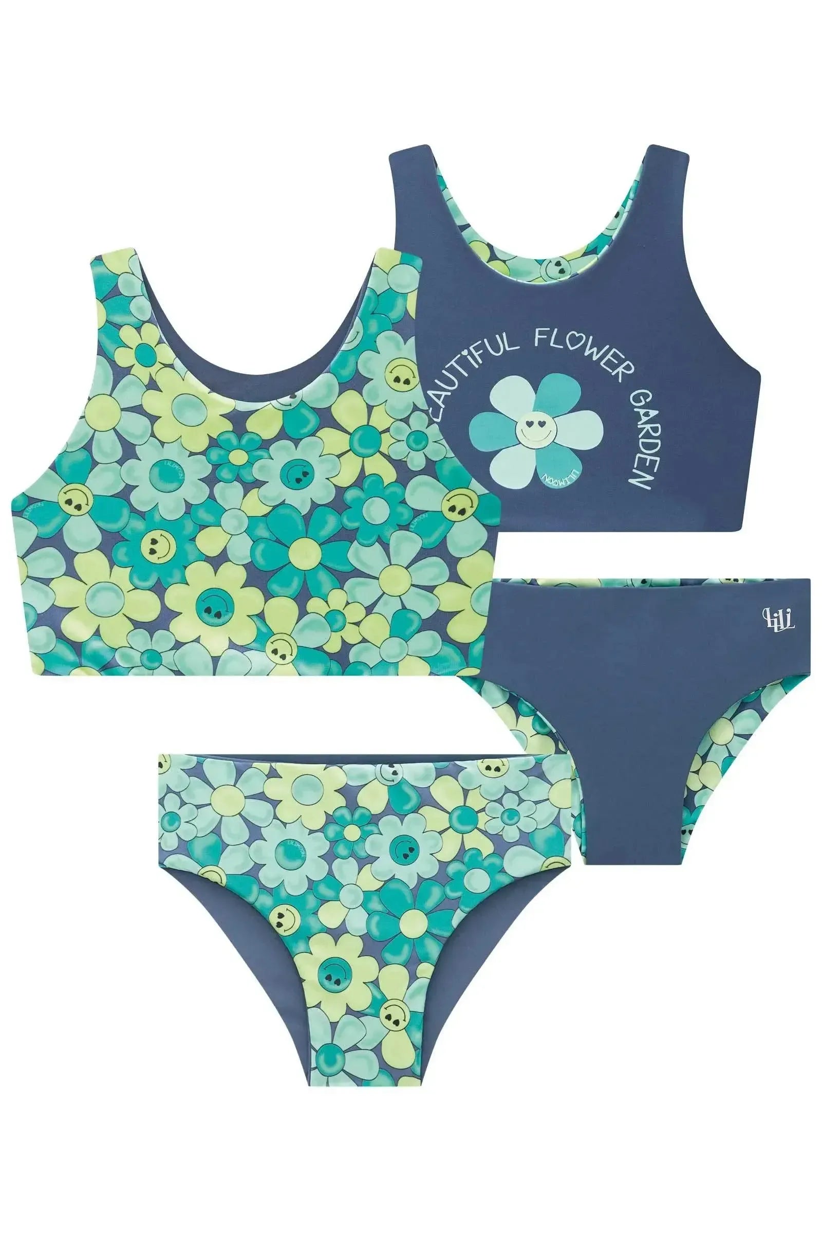 Conjunto de Biquíni Reversível em Malha UV Dry com Proteção UV 50+ 92880 Lilimoon Teen Menina