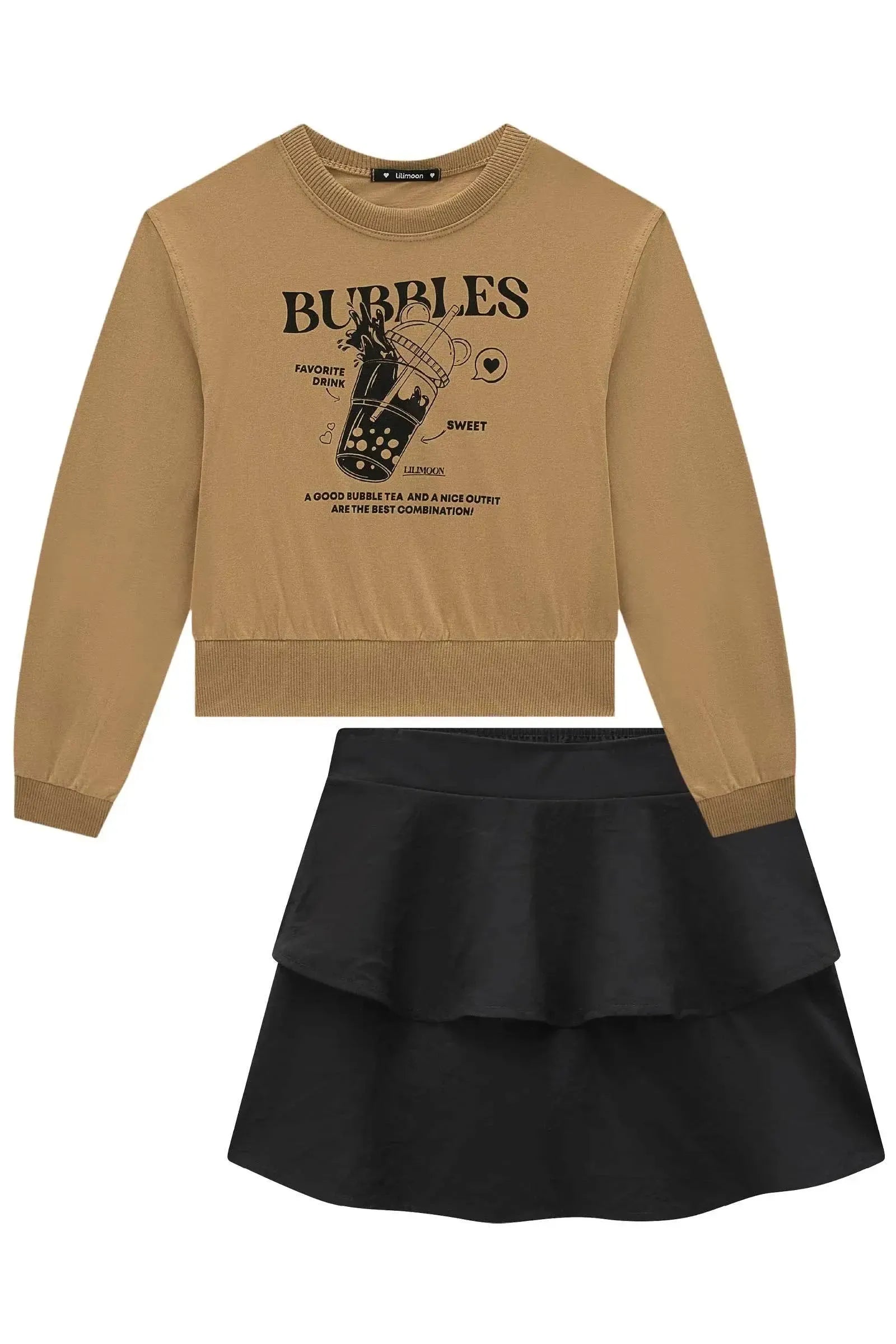 Conjunto de Blusa em Meia Malha e Saia em Alfaiataria Valentino com Shorts Embutido 92160 Lilimoon Teen Menina