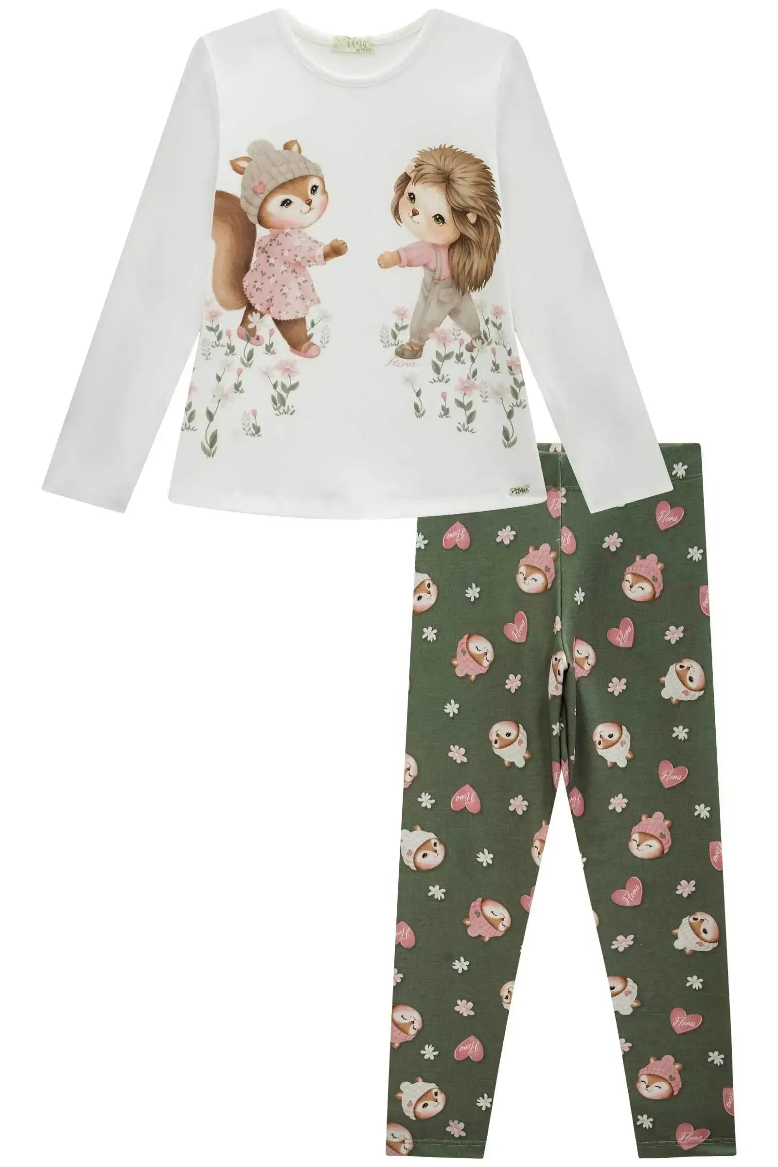 Conjunto de Blusa Alongada em Cotton com Calça Legging em Molecotton 89436 Infanti Infantil Menina