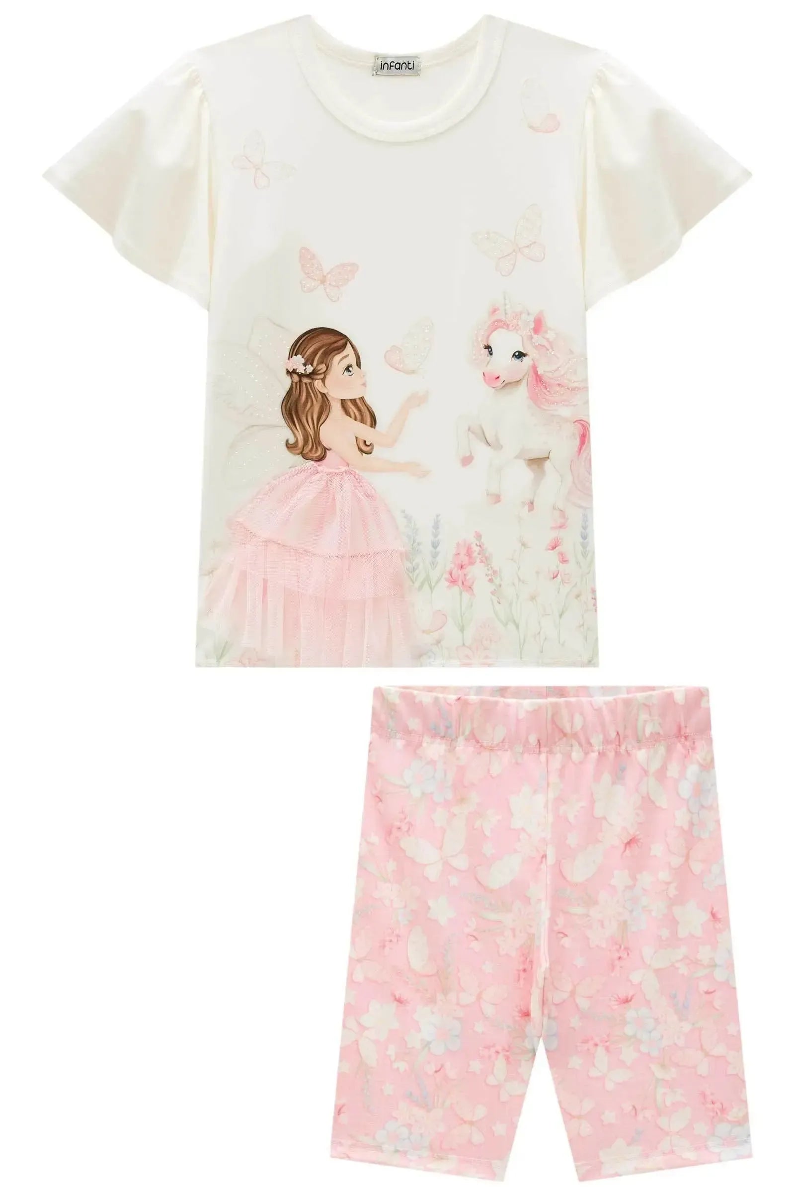 Conjunto de Blusa Alongada em Cotton e Bermuda Biker em Malha Power 96646 Infanti Infantil Menina