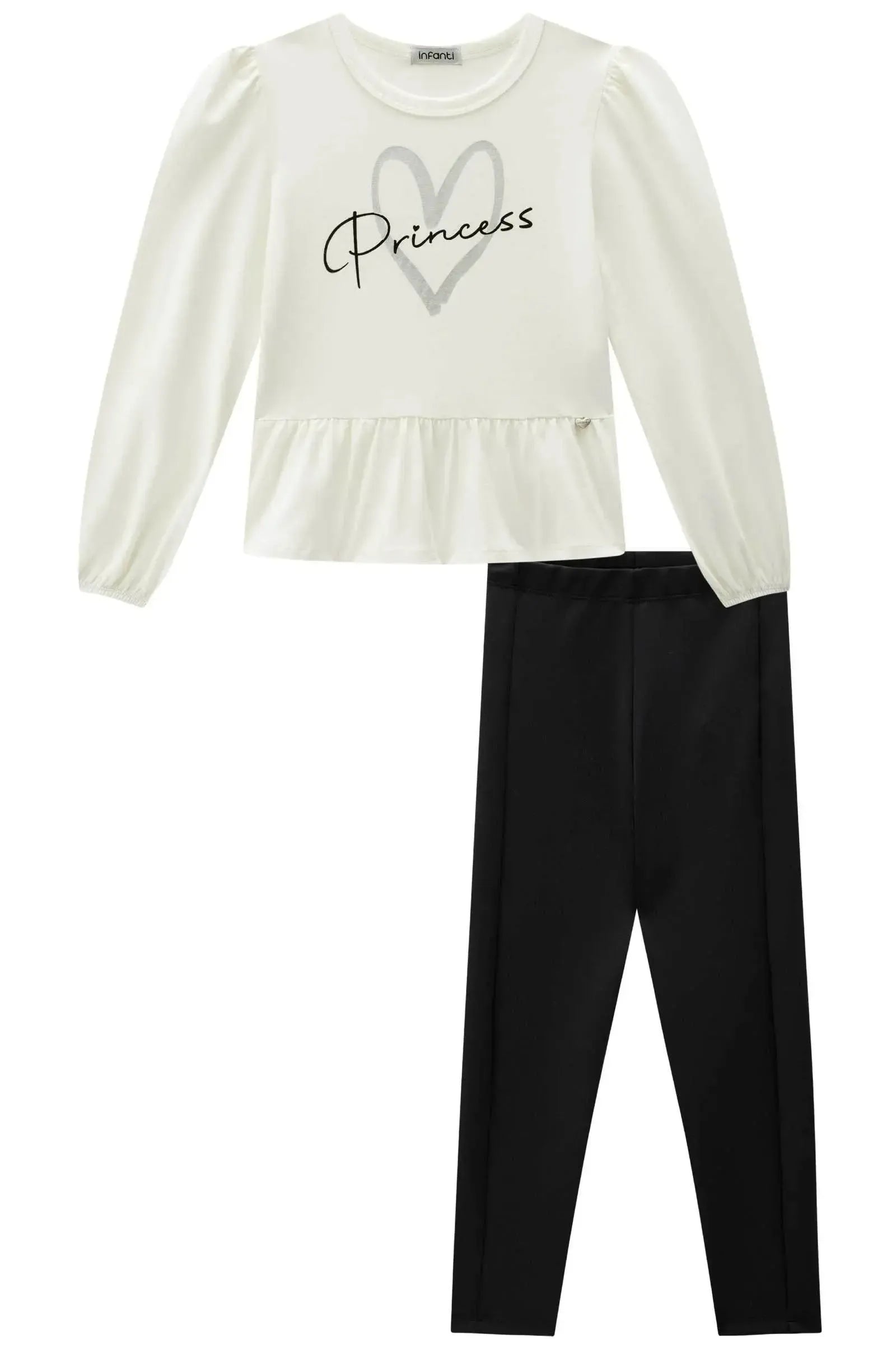 Conjunto de Blusa Alongada em Cotton e Calça Legging em Fly Tech 89806 Infanti Infantil Menina