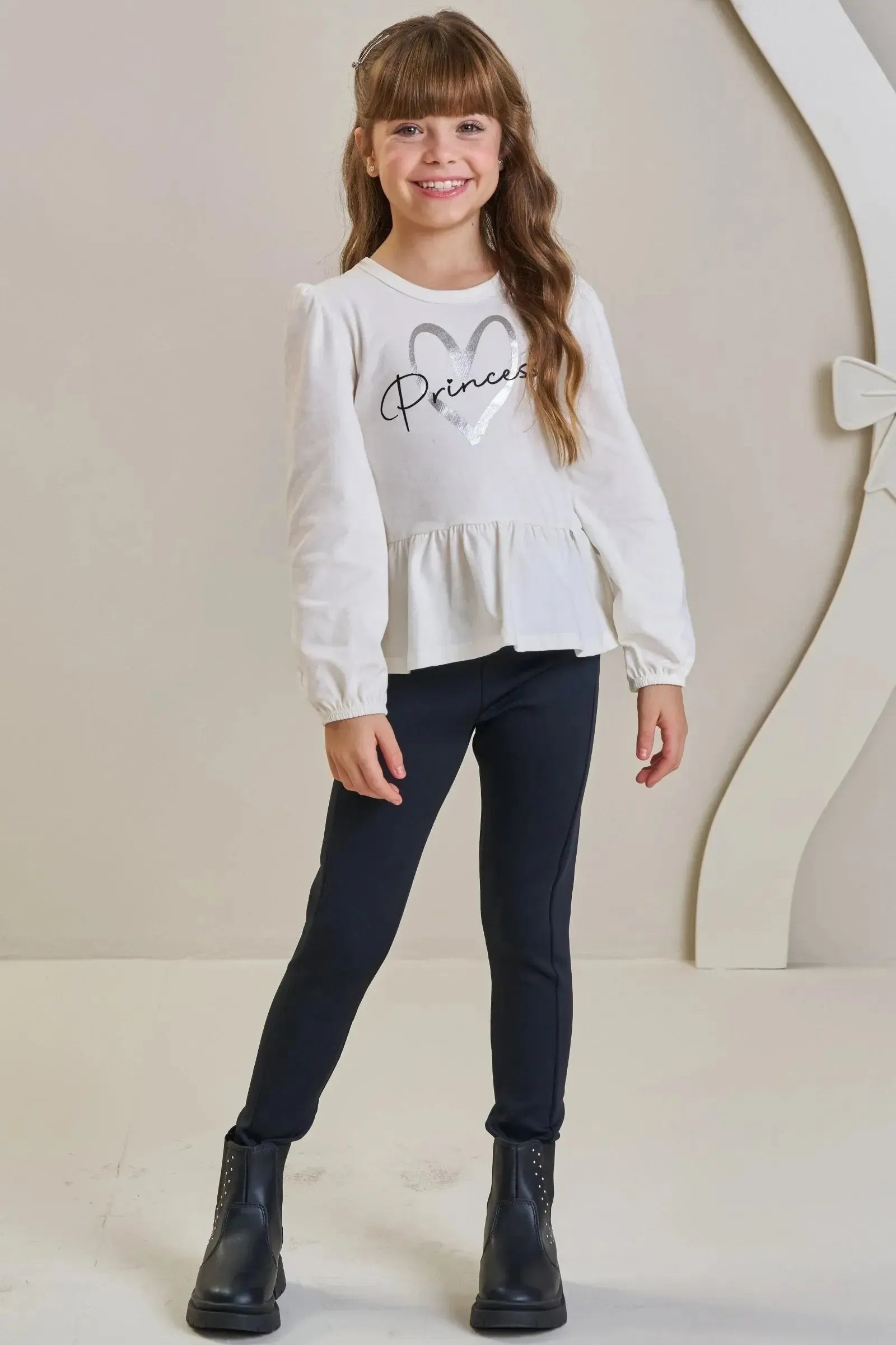 Conjunto de Blusa Alongada em Cotton e Calça Legging em Fly Tech 89806 Infanti Infantil Menina