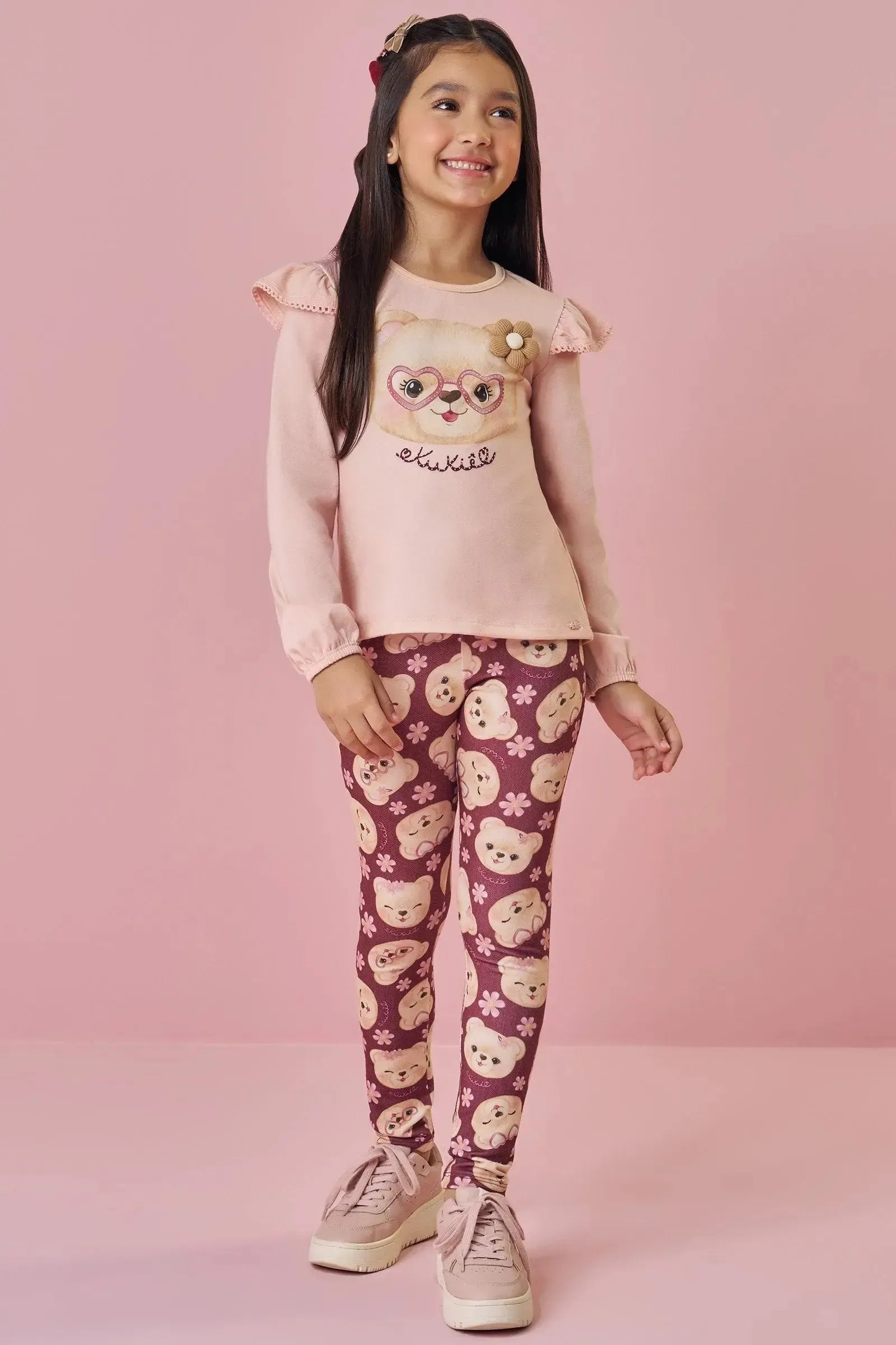Conjunto de Blusa Alongada em Cotton e Calça Legging em Malha Power 90210 Kukiê Infantil Menina