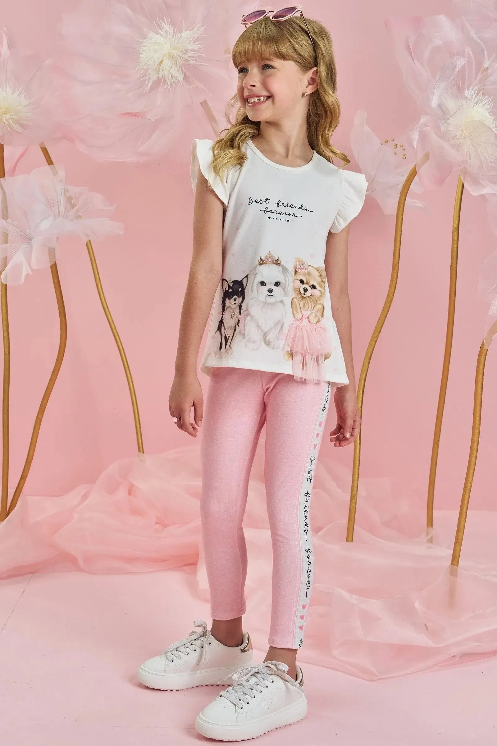 Conjunto de Blusa Alongada em Cotton e Calça Legging em Molecotton 84318 Infanti Infantil Menina