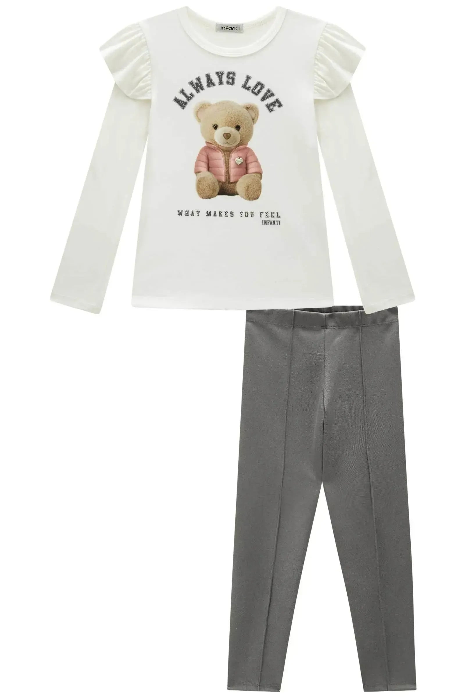 Conjunto de Blusa Alongada em Cotton e Calça Legging em Suede Twill 92663 Infanti Infantil Menina