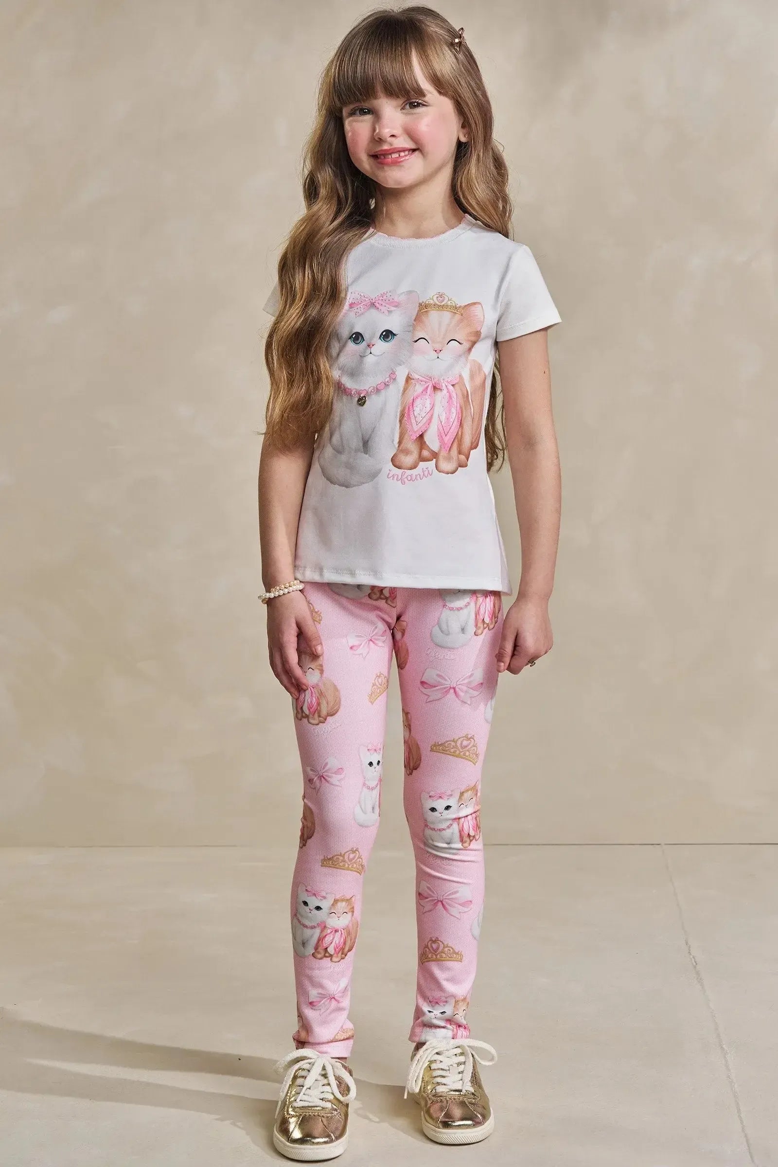 Conjunto de Blusa Alongada em Cotton e Legging em Molecotton 93475 Infanti Infantil Menina