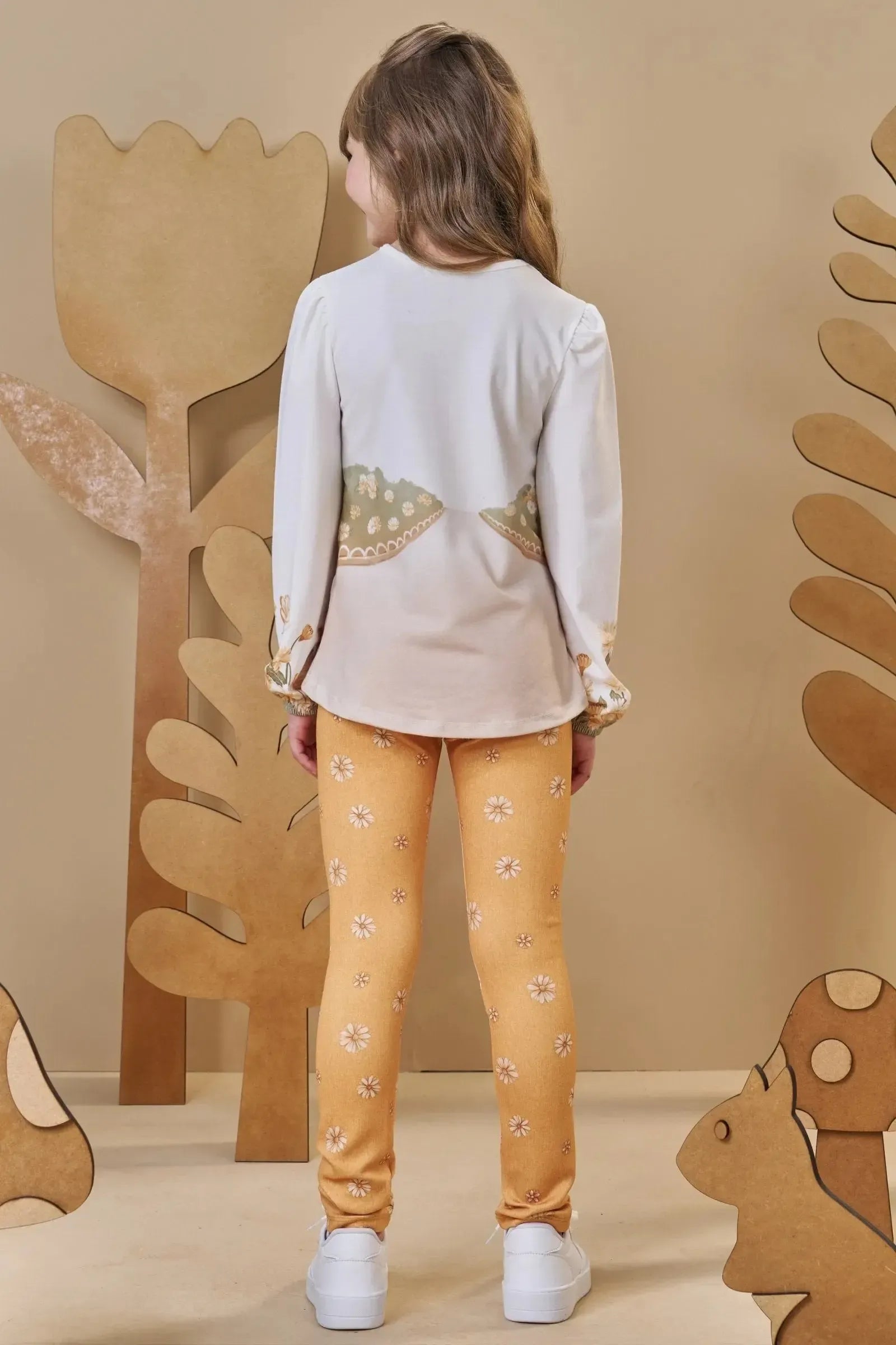Conjunto de Blusa Alongada em Malha Power com Calça Legging em Fly Tech 89421 Infanti Infantil Menina