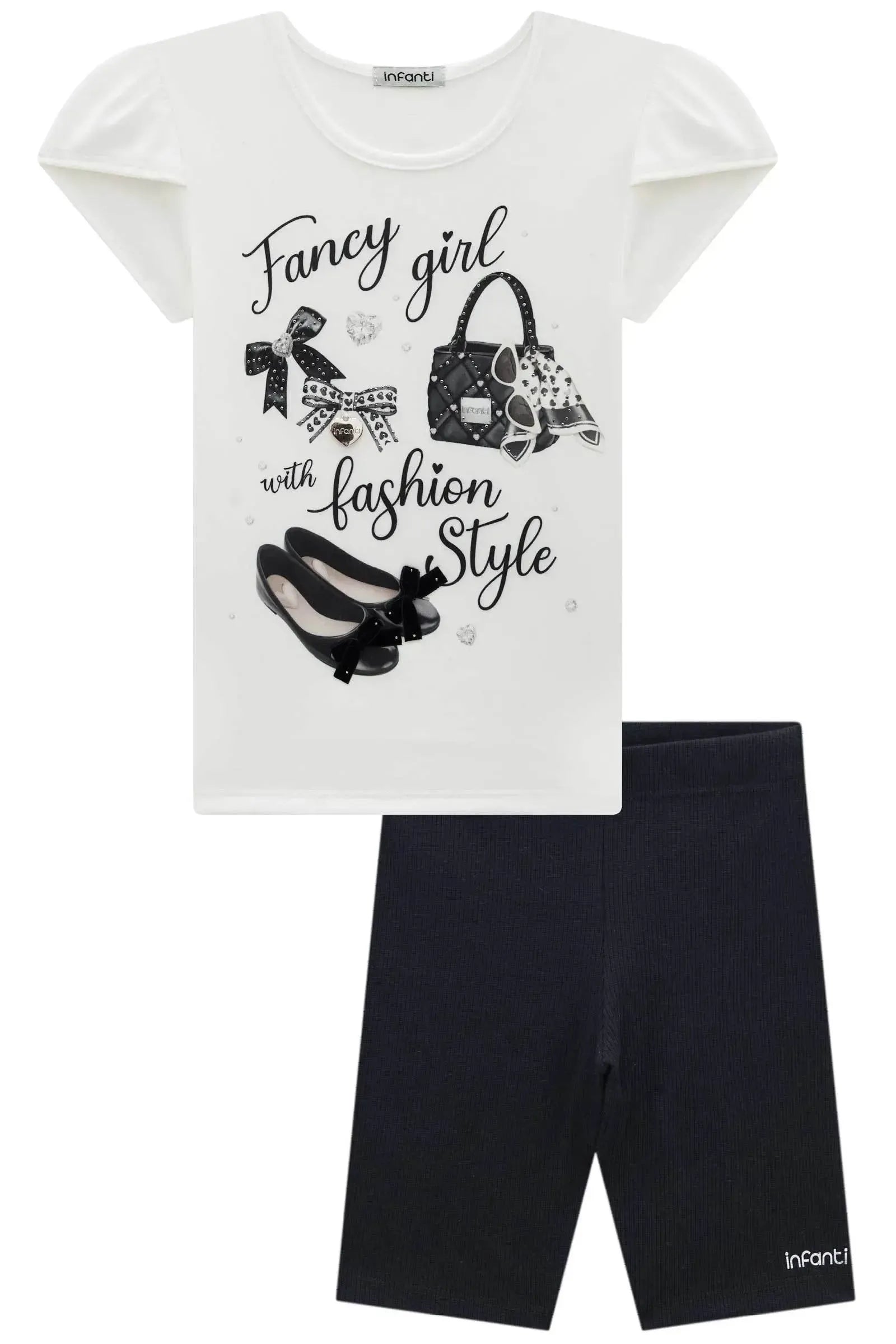 Conjunto de Blusa Alongada em Malha Power e Bermuda Biker em Canelado Liz 96891 Infanti Infantil Menina