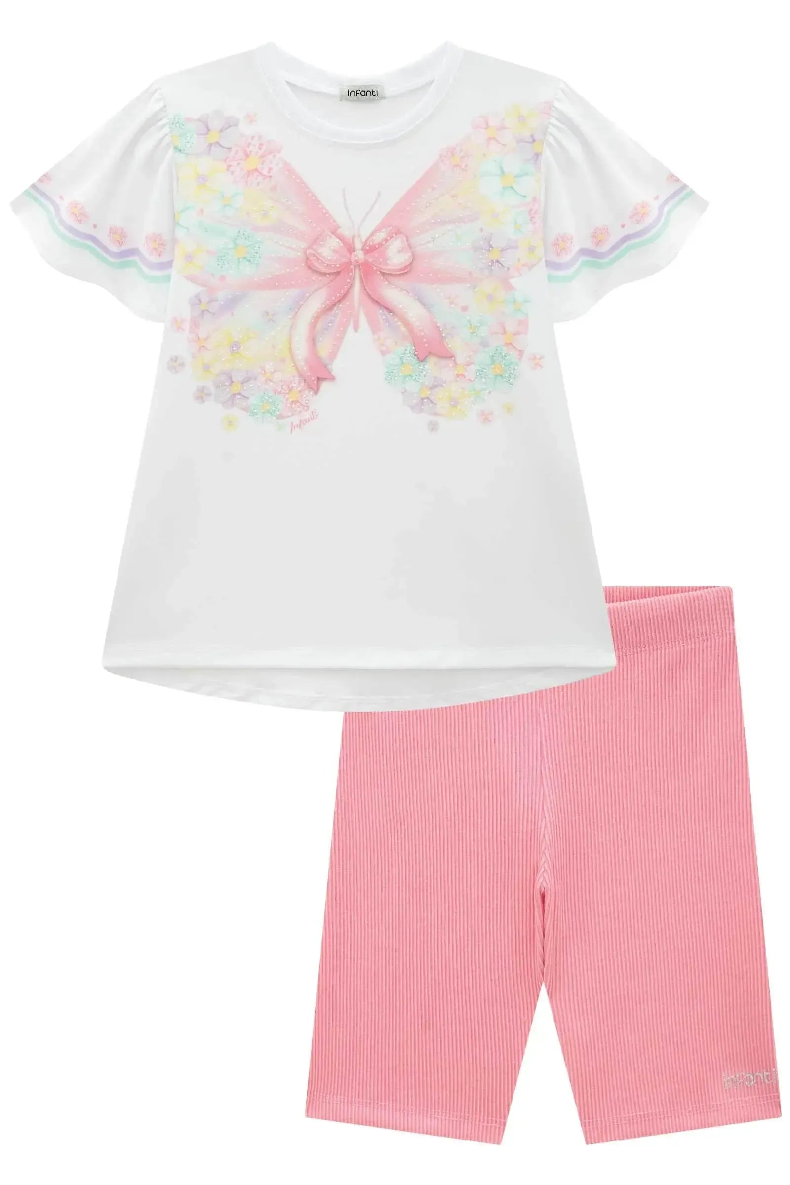 Conjunto de Blusa Alongada em Malha Power e Biker em Soft Line 87404 Infanti Infantil Menina