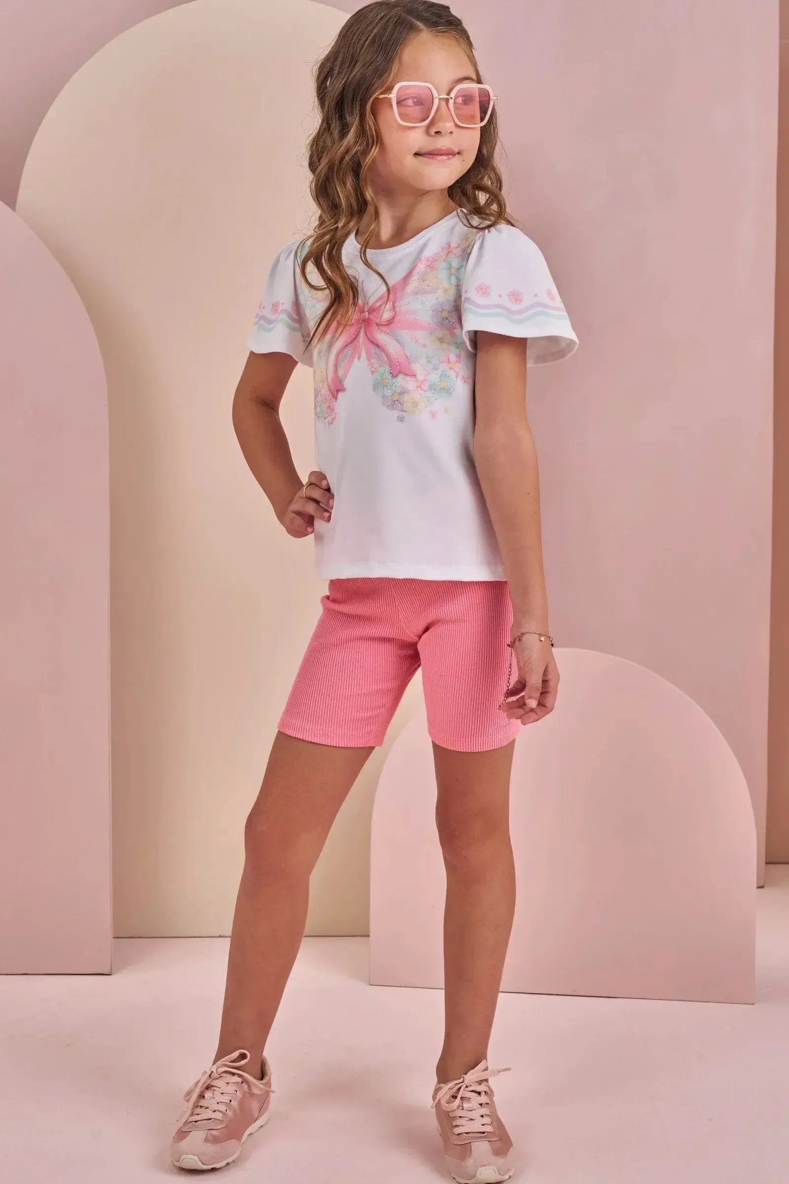 Conjunto de Blusa Alongada em Malha Power e Biker em Soft Line 87404 Infanti Infantil Menina