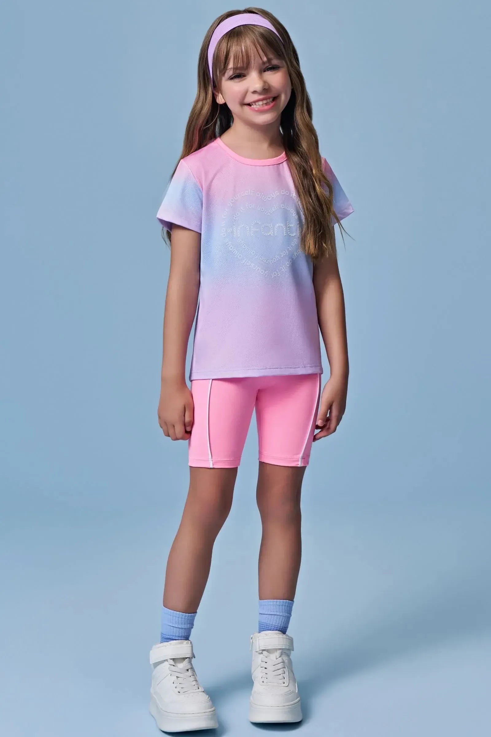 Conjunto de Blusa Alongada em Malha Yuki e Bermuda Biker em Malha UV 50+ 96470 Infanti Infantil Menina