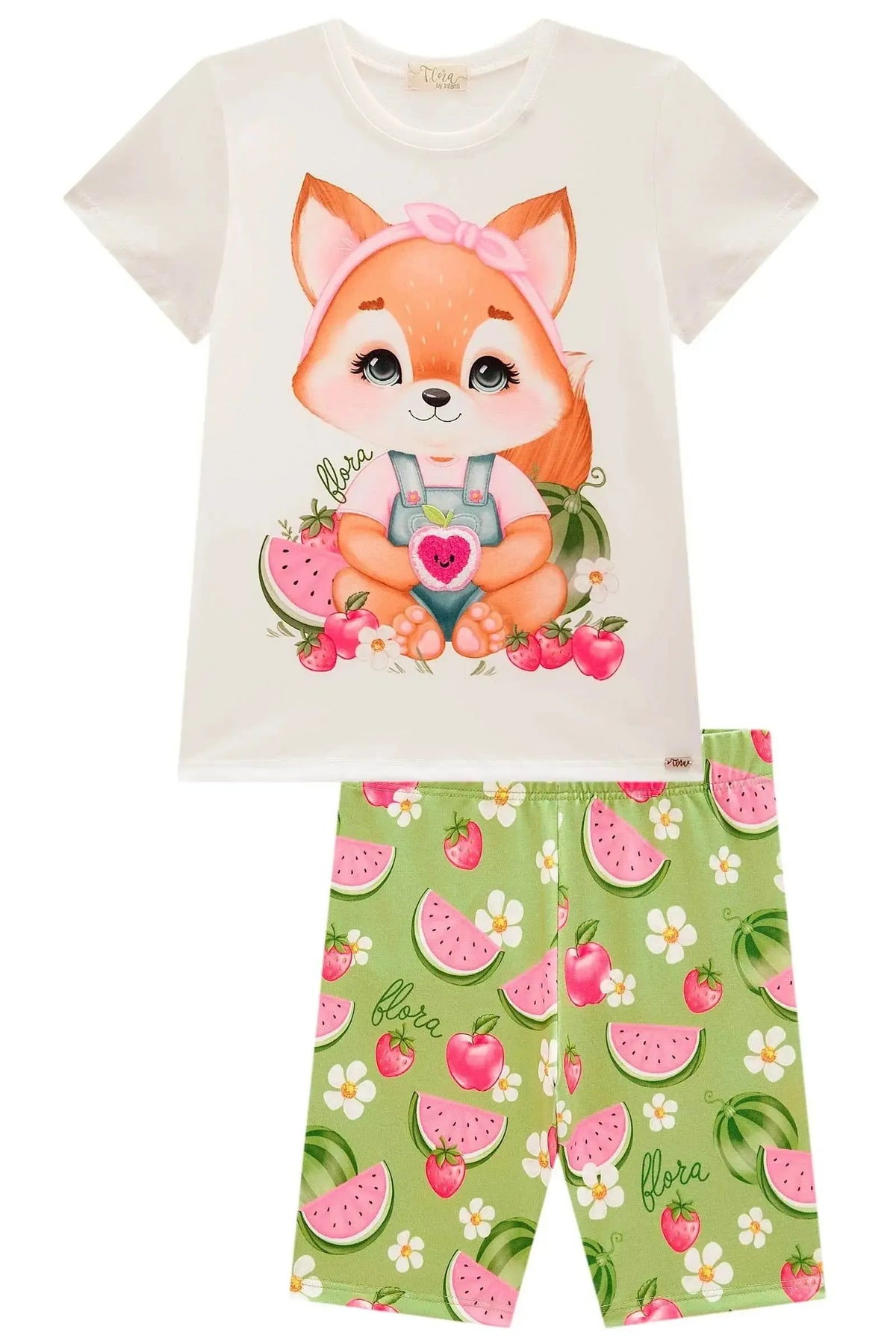 Conjunto de Blusa Alongada em Meia Malha com Bermuda Biker em Malha Power 98106 Infanti Infantil Menina