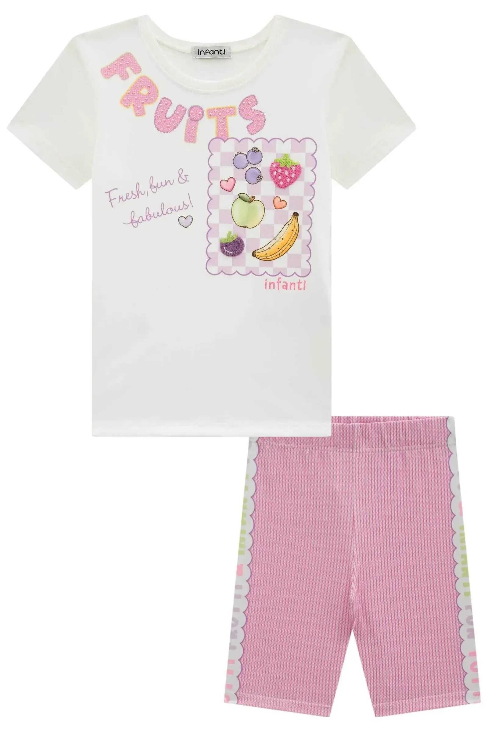 Conjunto de Blusa Alongada em Meia Malha e Bermuda Biker em Malha Power 95321 Infanti Infantil Menina
