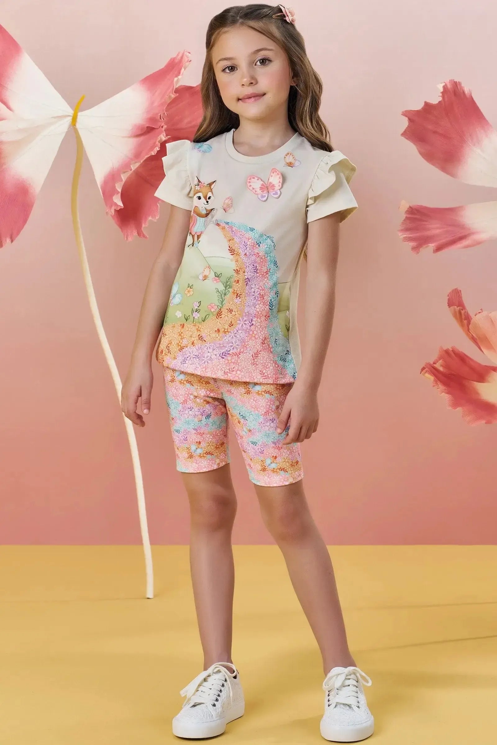 Conjunto de Blusa Alongada em Meia Malha e Biker em Malha Power 82937 Infanti Infantil Menina