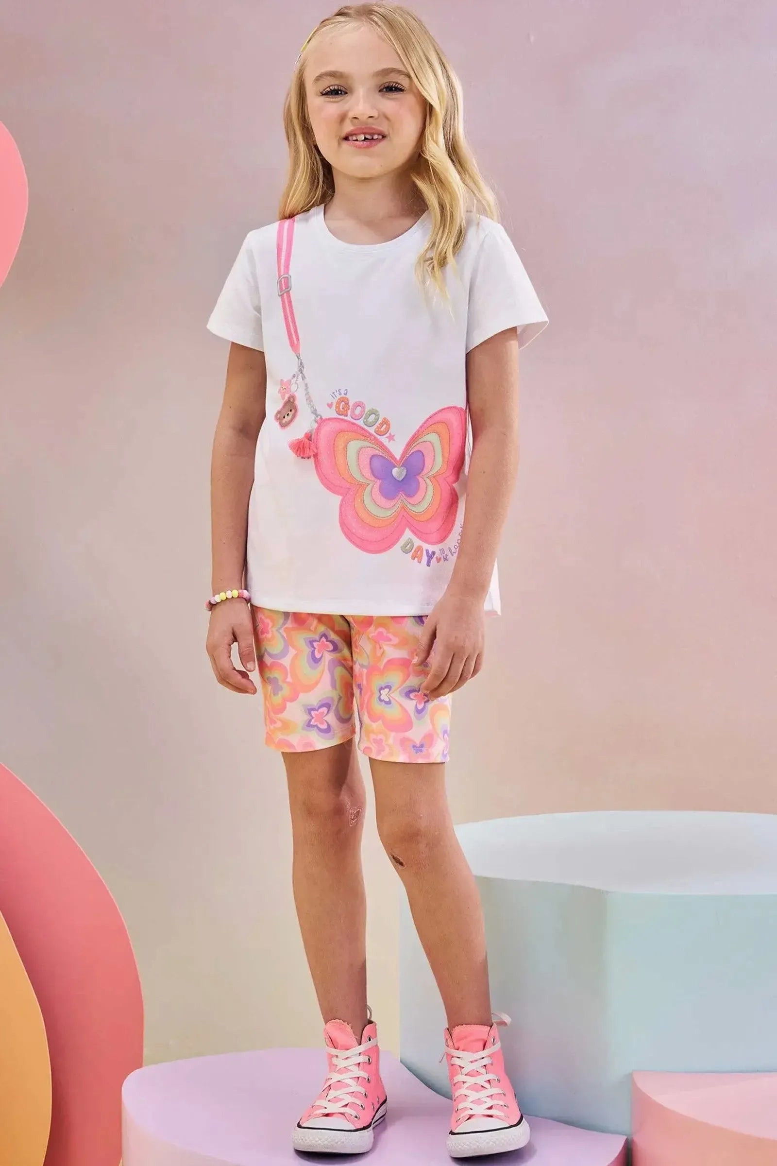 Conjunto de Blusa Alongada em Meia Malha e Biker em Malha Power 83448 Infanti Infantil Menina