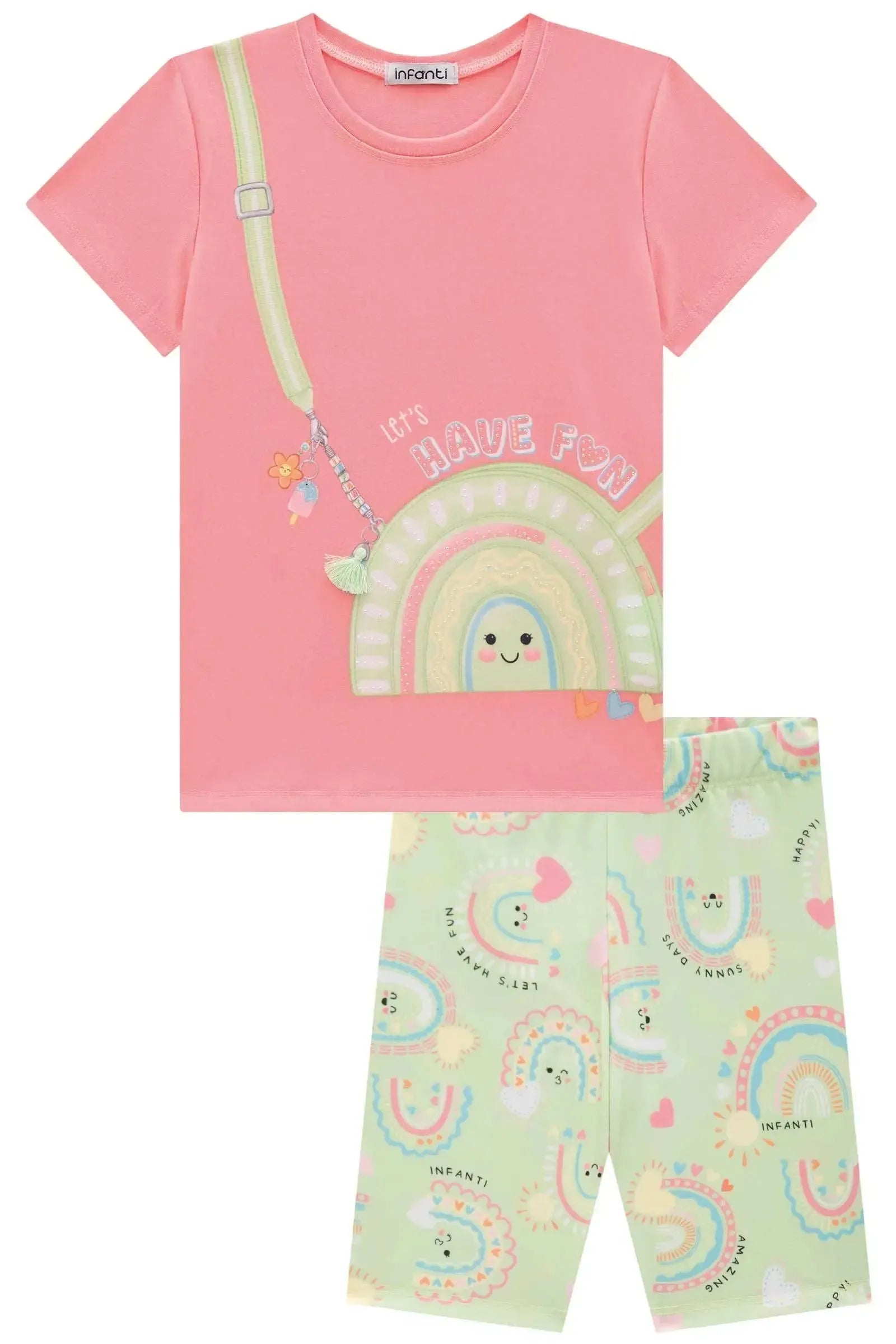 Conjunto de Blusa Alongada em Meia Malha e Biker em Malha Power 83448 Infanti Infantil Menina