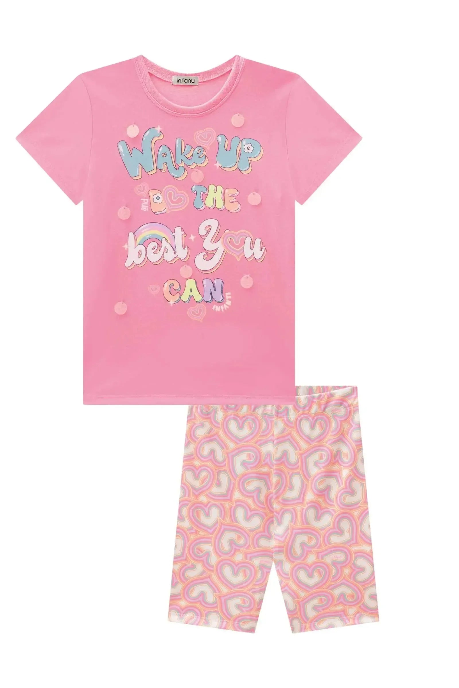 Conjunto de Blusa Alongada em Meia Malha e Biker em Malha Power 88882 Infanti Infantil Menina