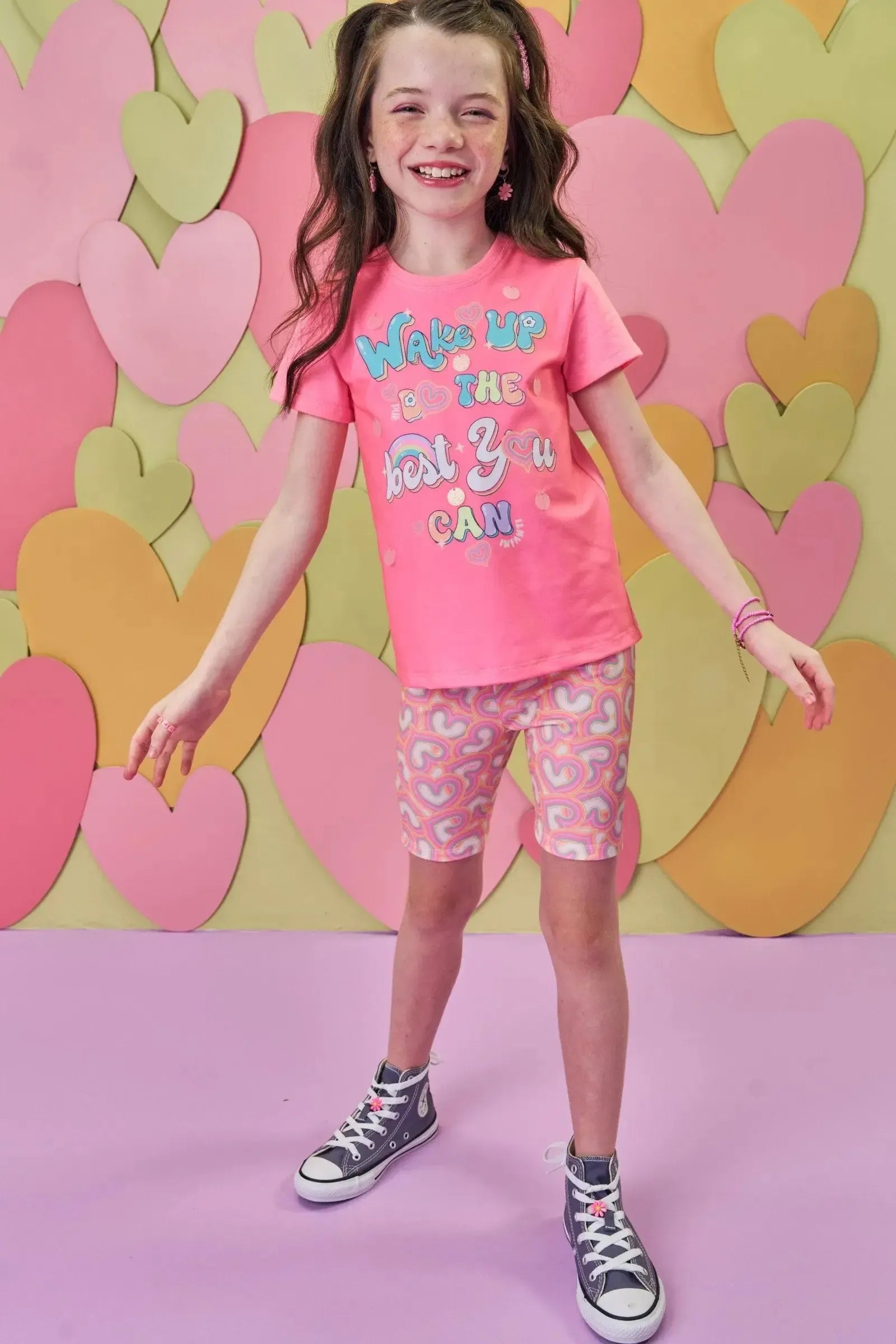 Conjunto de Blusa Alongada em Meia Malha e Biker em Malha Power 88882 Infanti Infantil Menina