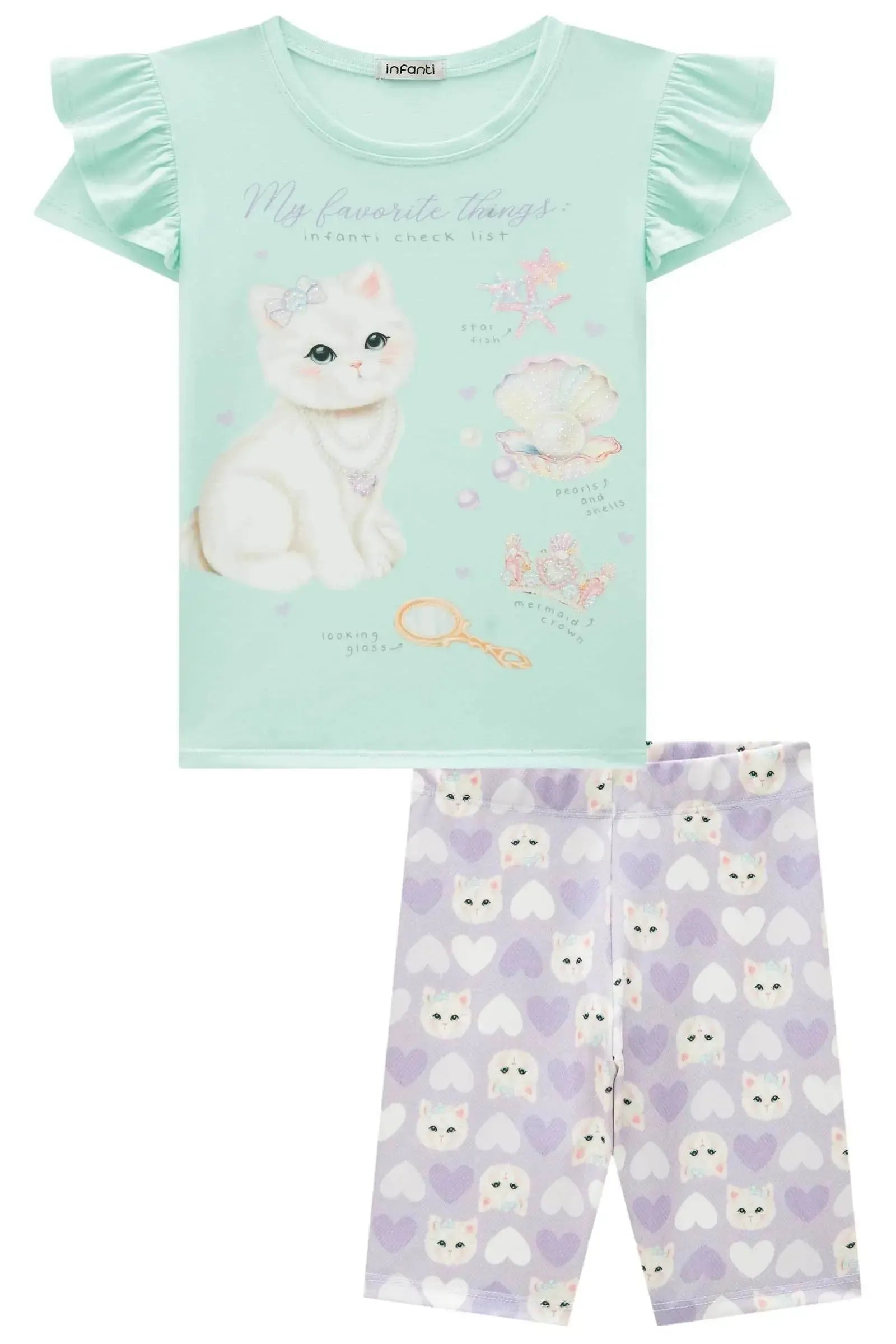 Conjunto de Blusa Alongada em Meia Malha e Biker em Molecotton 84311 Infanti Infantil Menina