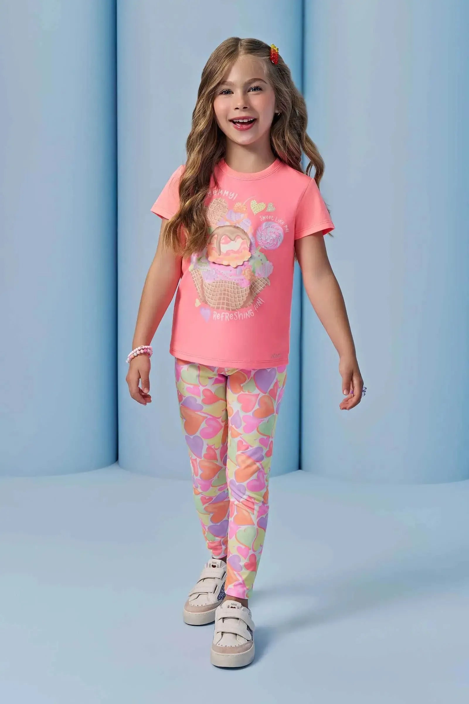 Conjunto de Blusa Alongada em Meia Malha e Calça Legging em Malha Power 95324 Infanti Infantil Menina
