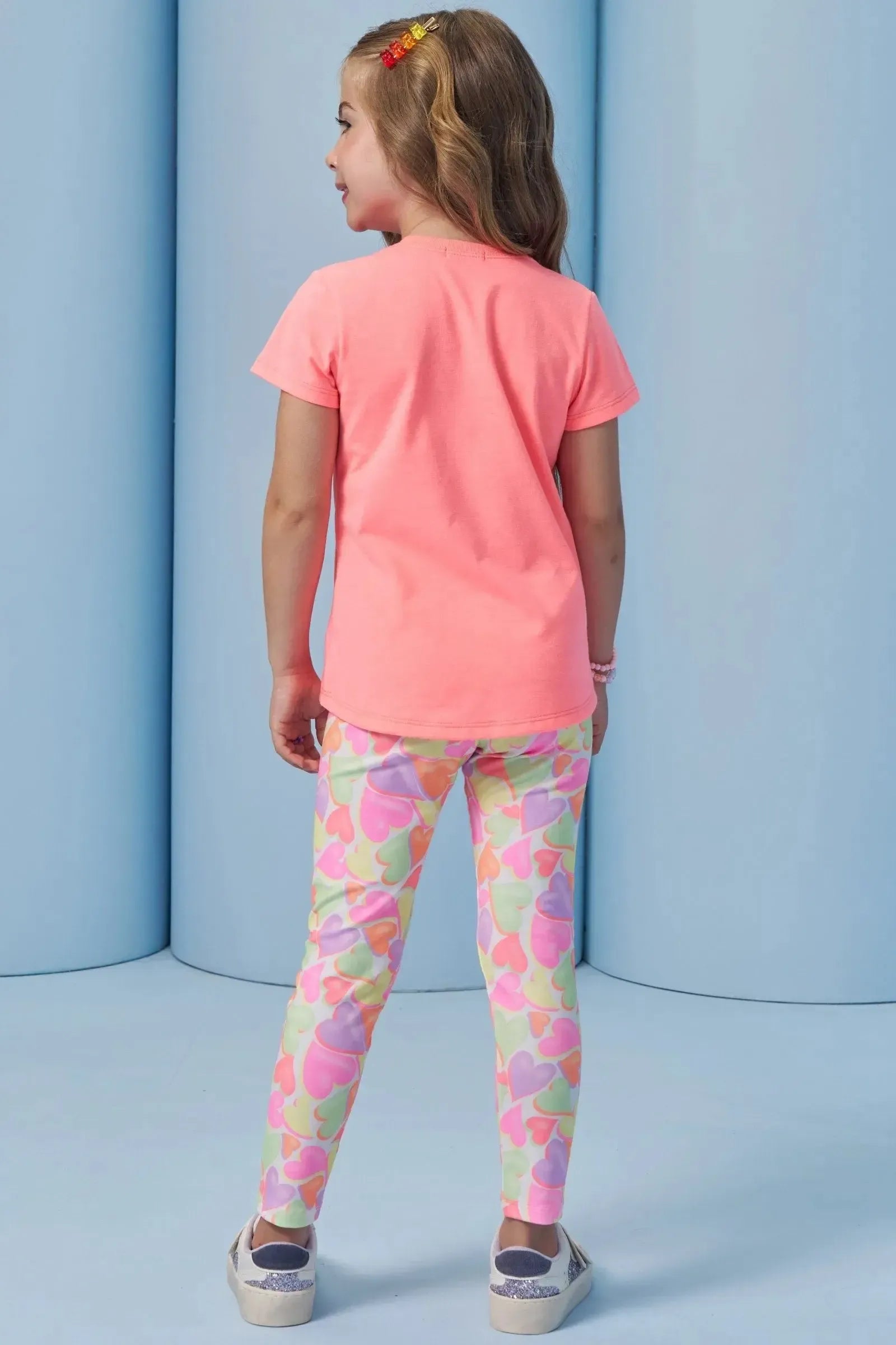 Conjunto de Blusa Alongada em Meia Malha e Calça Legging em Malha Power 95324 Infanti Infantil Menina