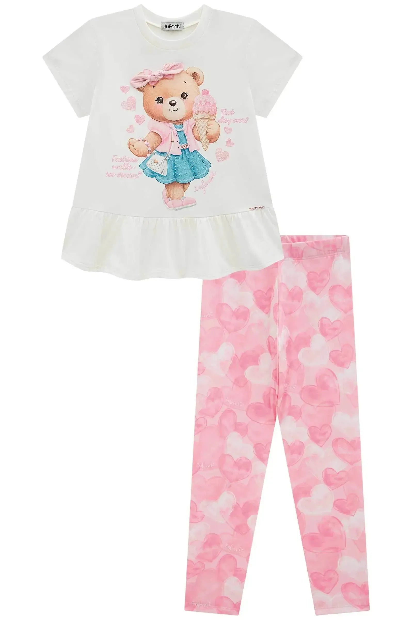 Conjunto de Blusa Alongada em Meia Malha e Calça Legging em Malha Power 96630 Infanti Infantil Menina