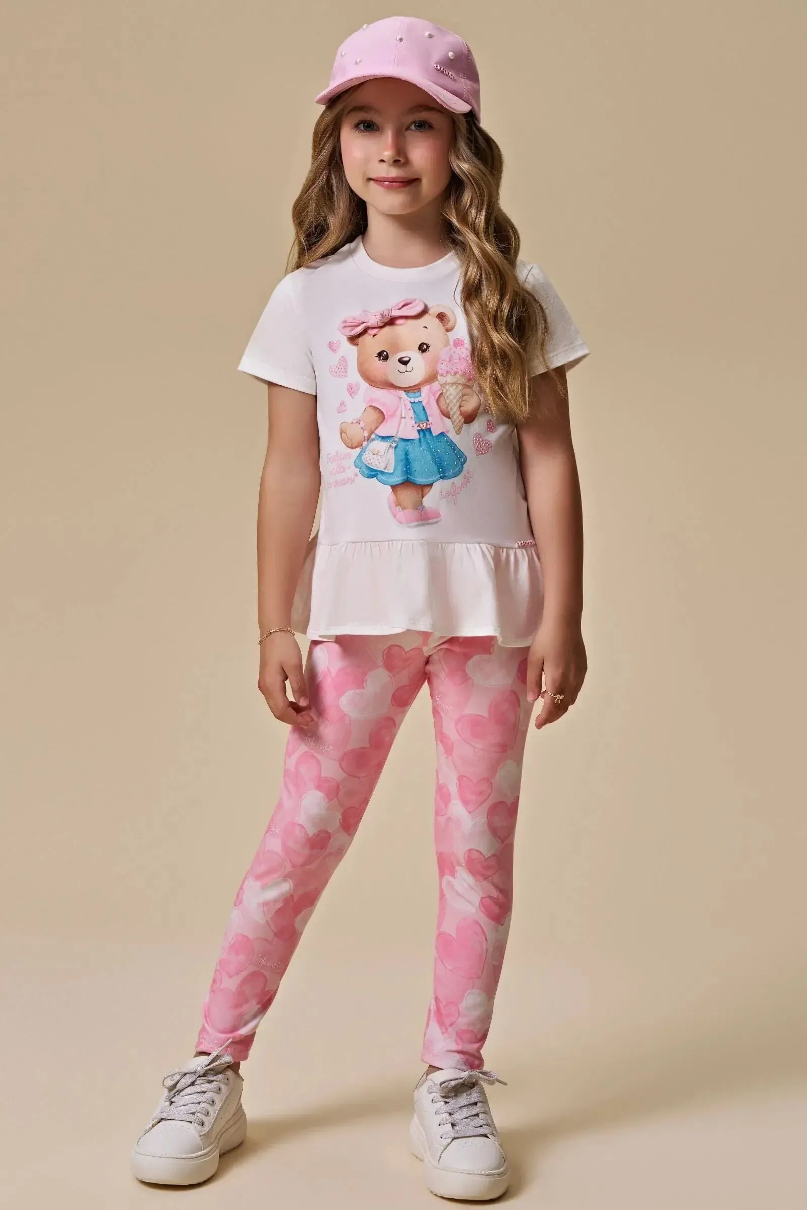 Conjunto de Blusa Alongada em Meia Malha e Calça Legging em Malha Power 96630 Infanti Infantil Menina