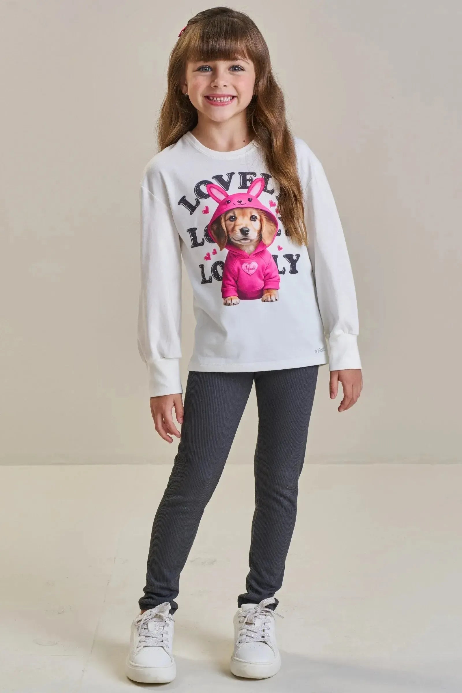 Conjunto de Blusa Alongada em Meia Malha e Calça Legging em Soft Line 91806 Infanti Infantil Menina