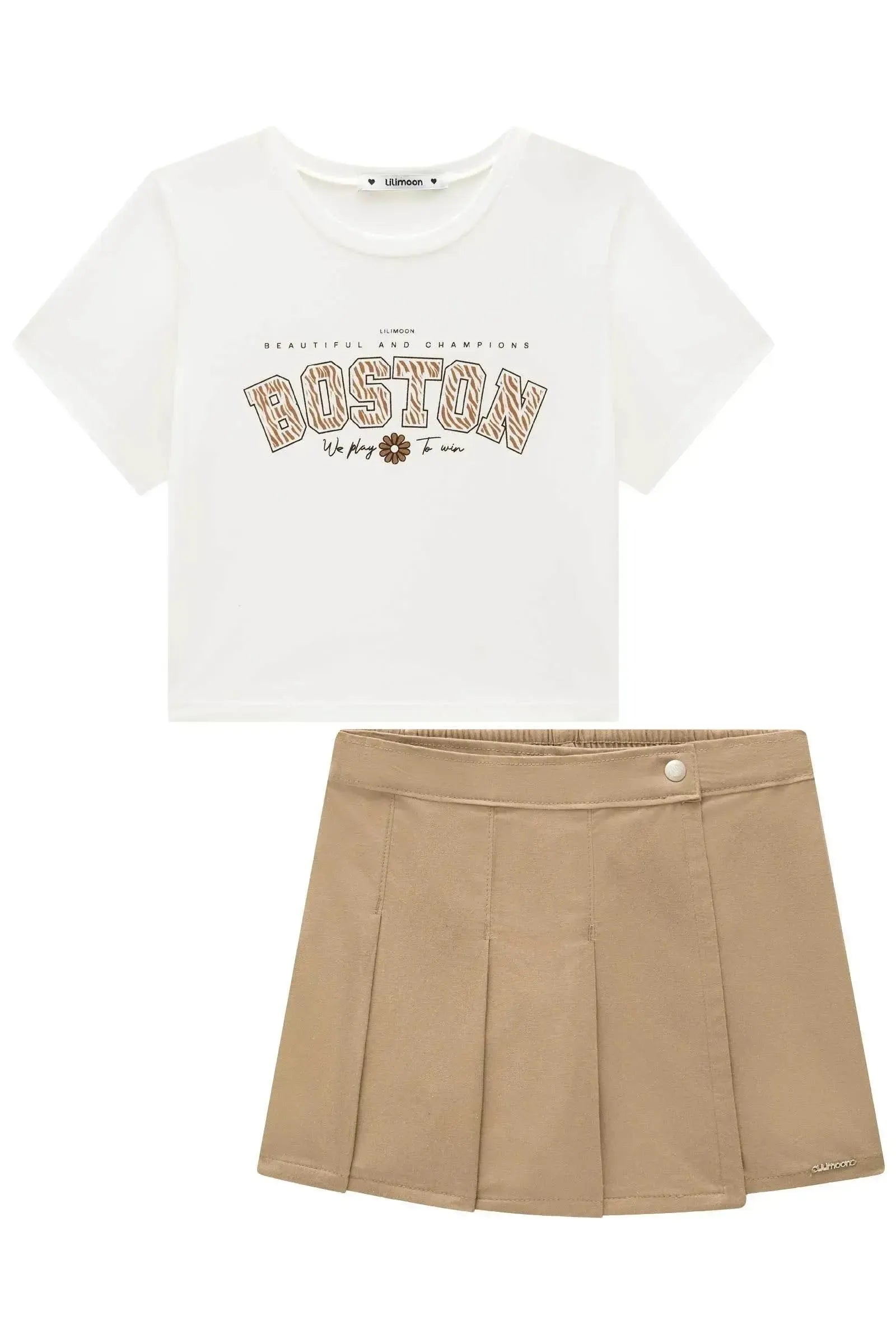 Conjunto de Blusa Baby Look Cropped em Cotton e Short Saia em Sarja com Elastano 92746 Lilimoon Teen Menina