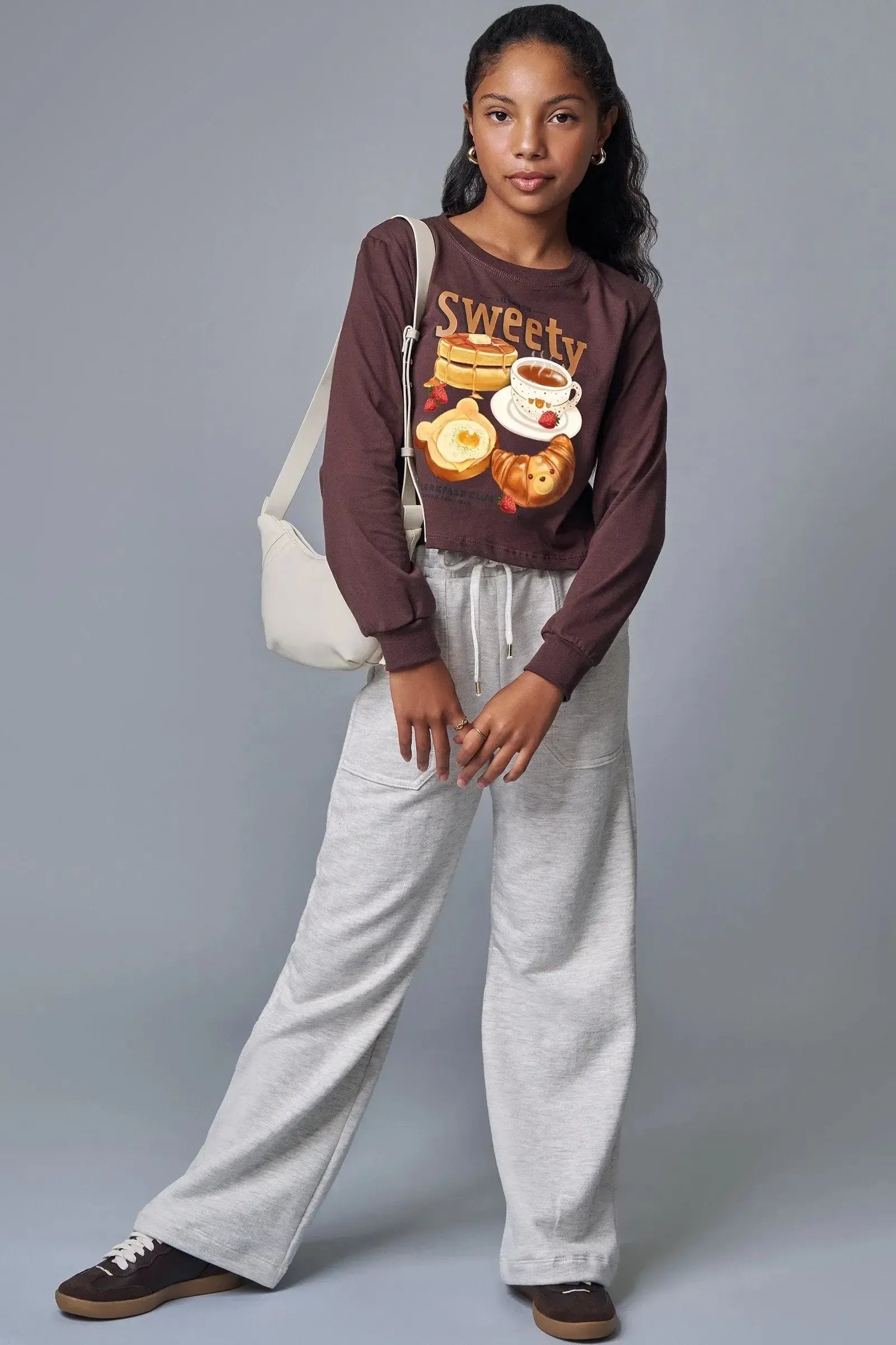 Conjunto de Blusa Boxy Over em Meia Malha e Calça Wide Leg em Moletom sem Pelúcia 92216 Lilimoon Teen Menina