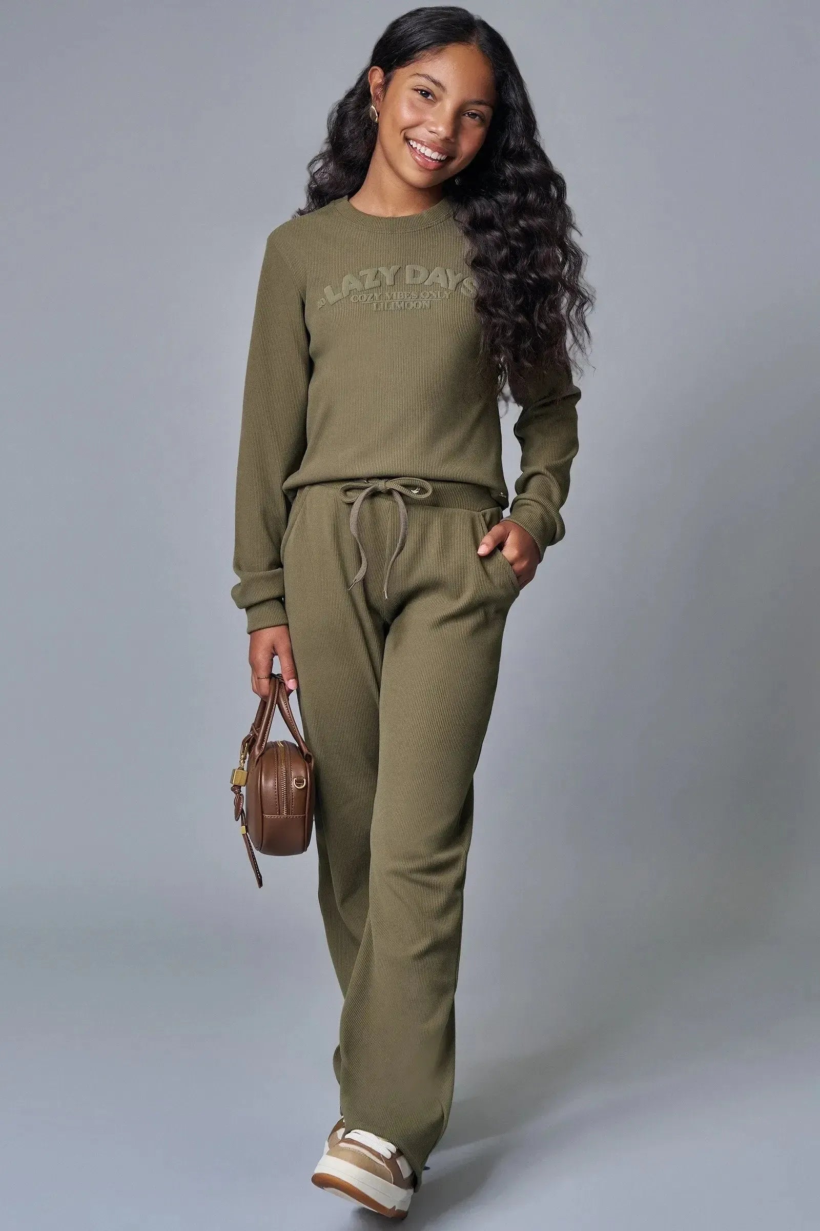 Conjunto de Blusa Boxy e Calça Reta em Canelado Soft 90747 Lilimoon Teen Menina