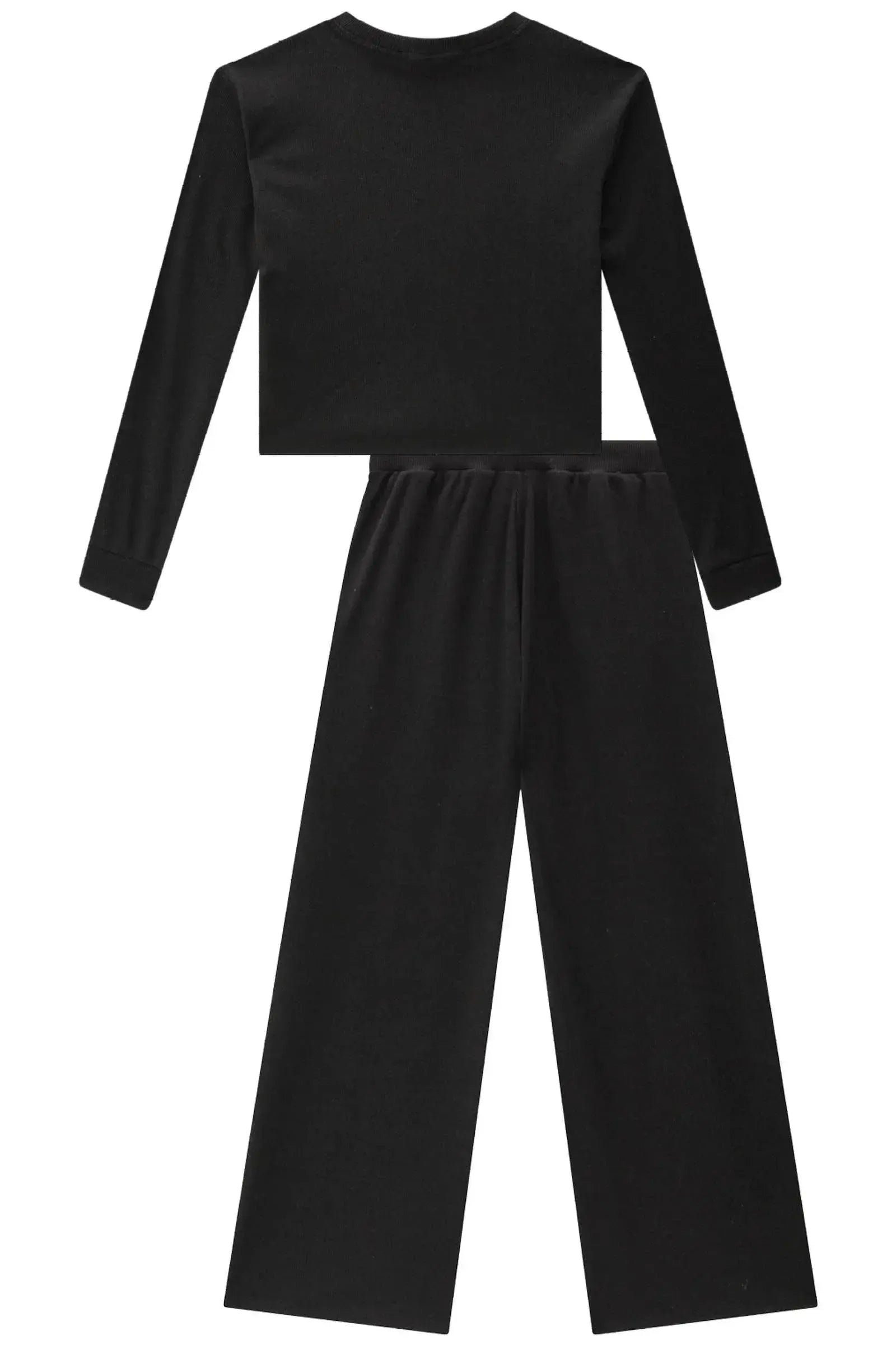 Conjunto de Blusa Boxy e Calça Reta em Canelado Soft 90747 Lilimoon Teen Menina