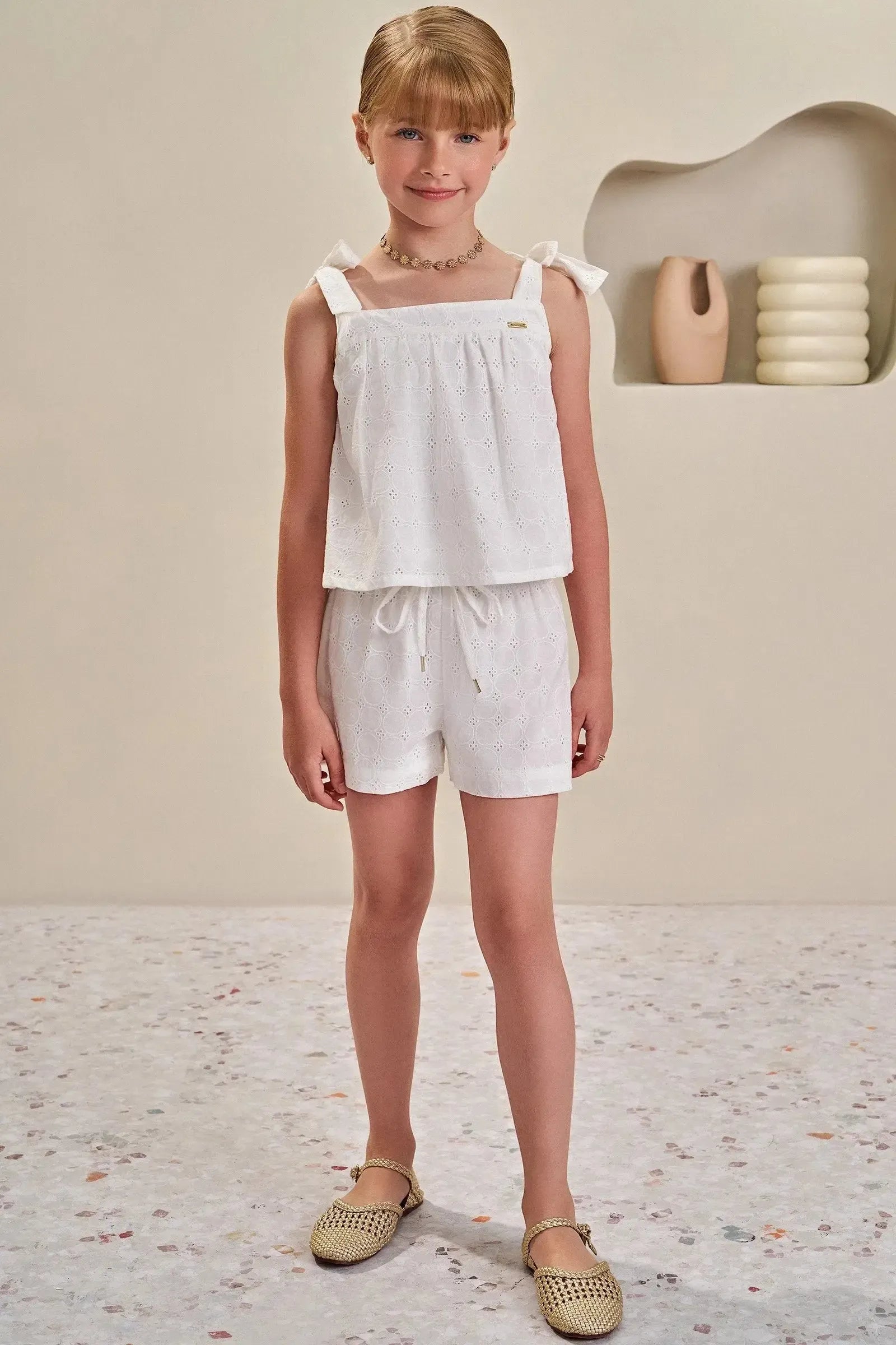 Conjunto de Blusa Boxy e Shorts em Laise Algodão 83977 Infanti Infantil Menina
