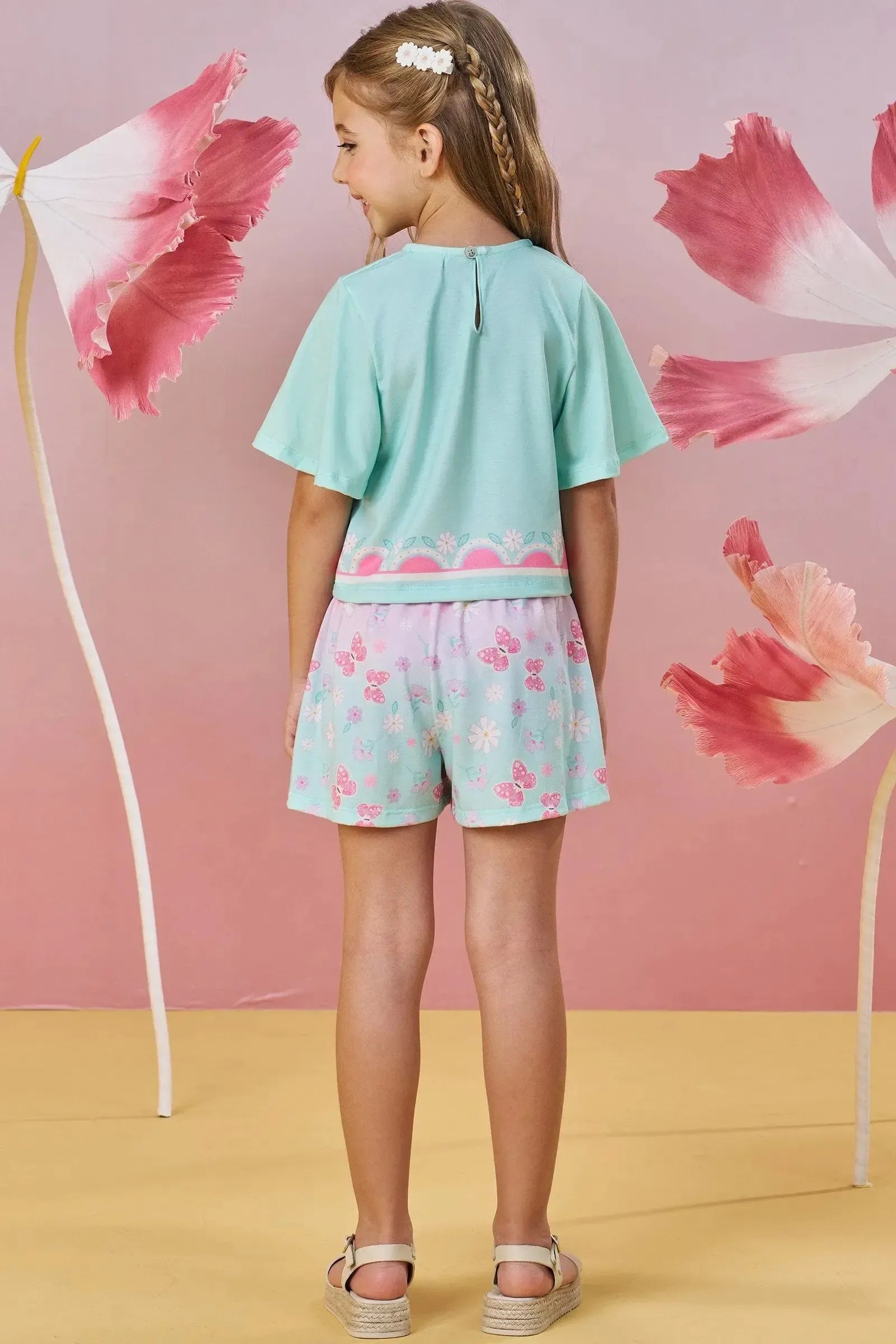 Conjunto de Blusa Boxy e Shorts em Malha Fresh 85155 Infanti Infantil Menina