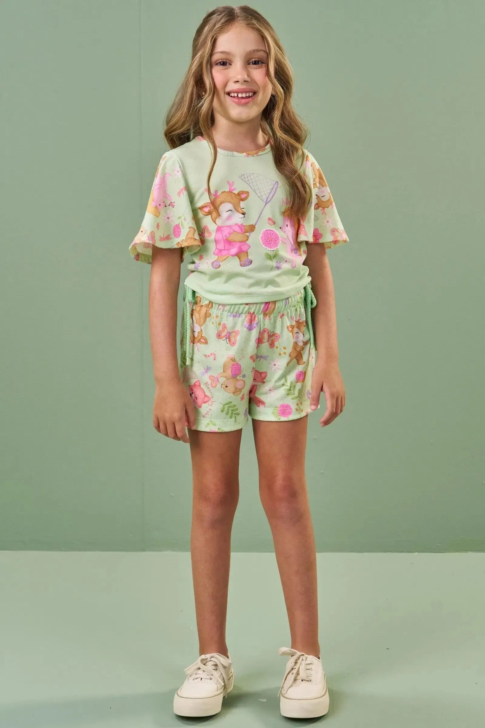Conjunto de Blusa Boxy e Shorts em Malha Fresh 86471 Kukiê Infantil Menina