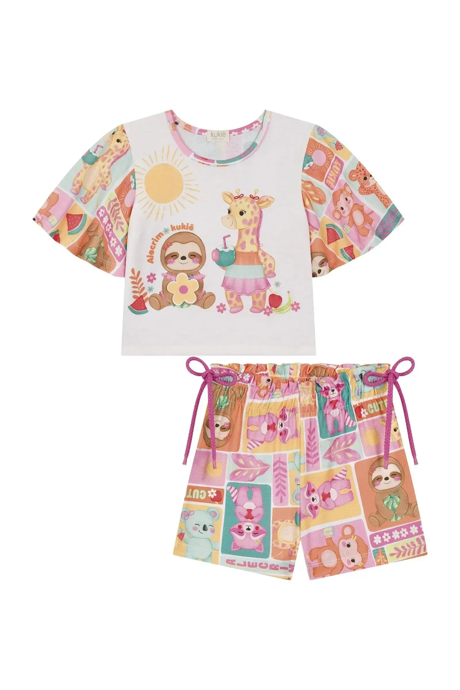 Conjunto de Blusa Boxy e Shorts em Malha Fresh 88890 Kukiê Infantil Menina
