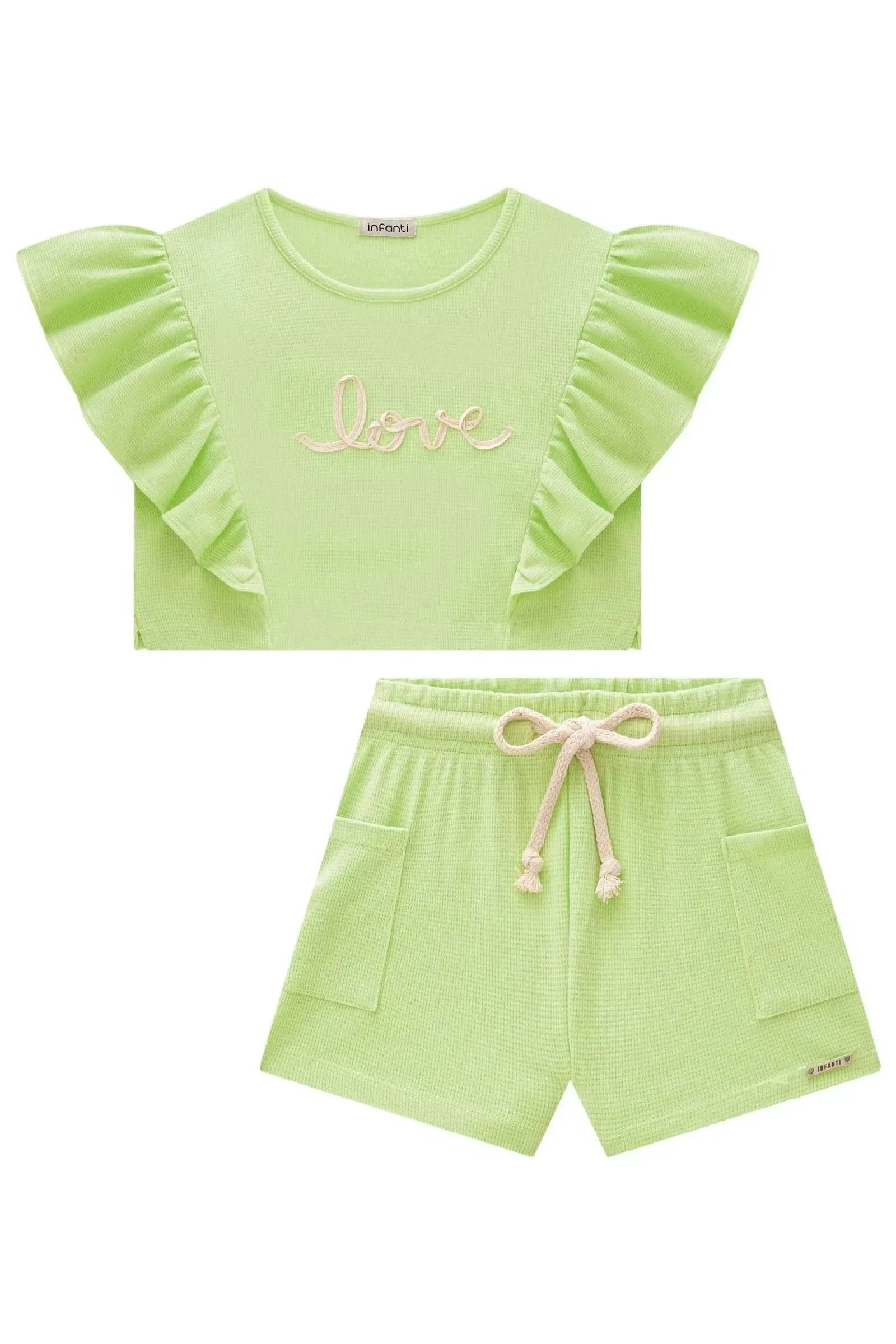 Conjunto de Blusa Boxy e Shorts em Malha Texturizada 88146 Infanti Infantil Menina