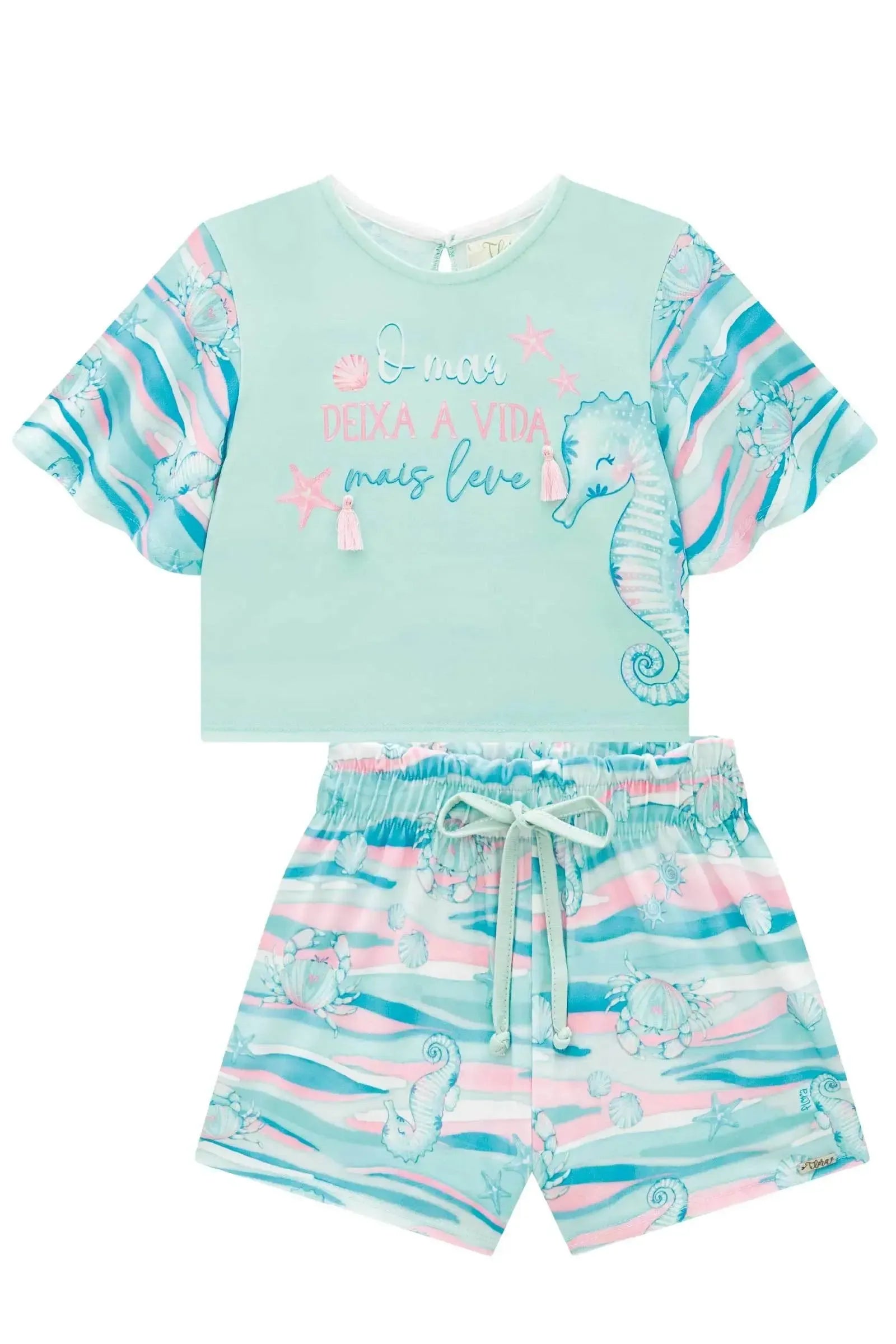 Conjunto de Blusa Boxy e Shorts em Meia Malha Fresh 88899 Infanti Infantil Menina