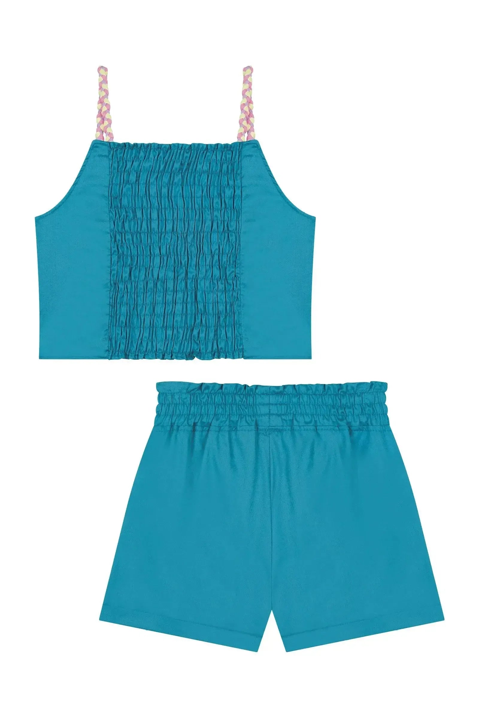 Conjunto de Blusa Boxy e Shorts em Tricoline Glow 88325 Kukiê Infantil Menina