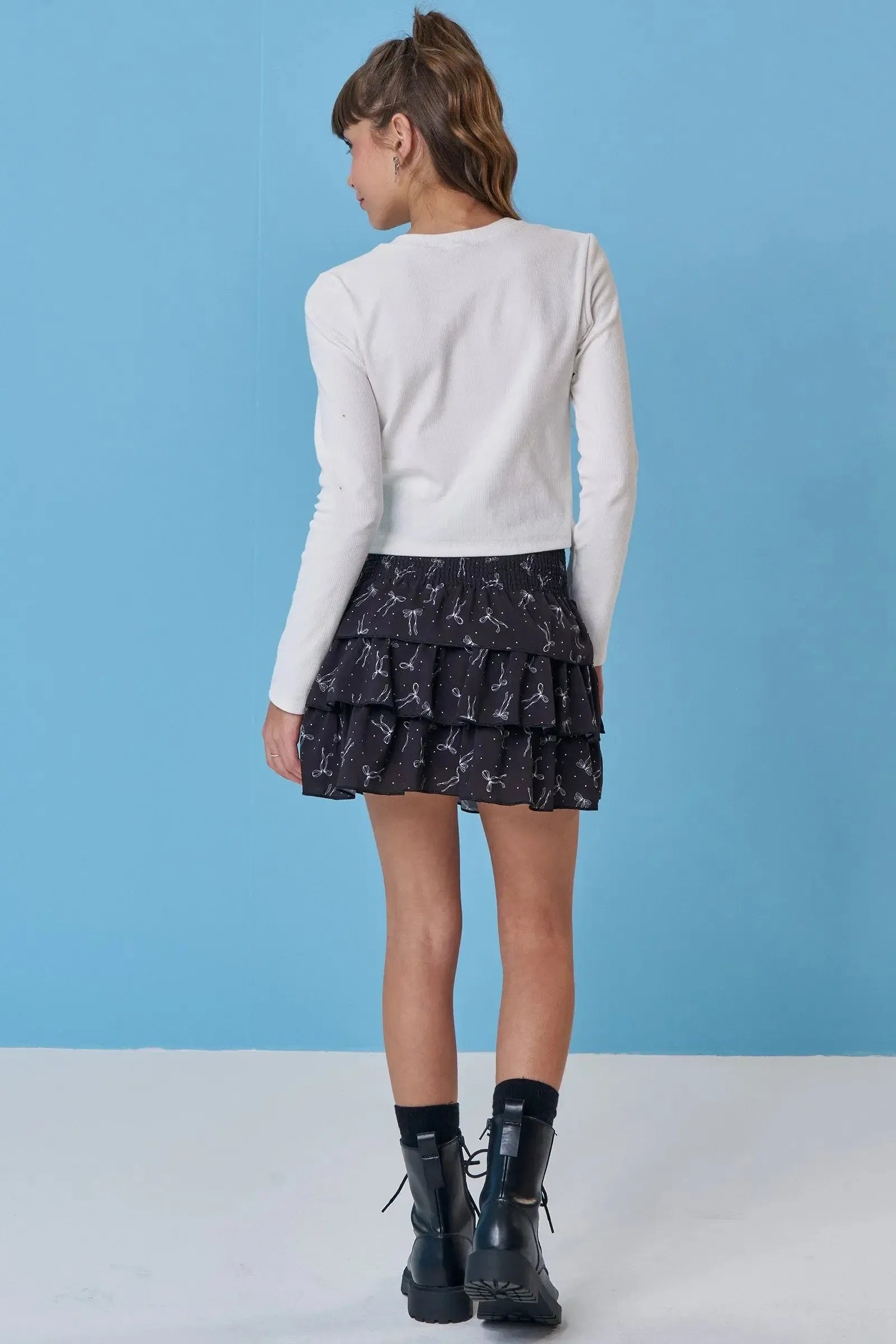 Conjunto de Blusa Boxy em Canelado e Saia Ruffles em Light Peach 91984 Vic&Vicky Teen Menina