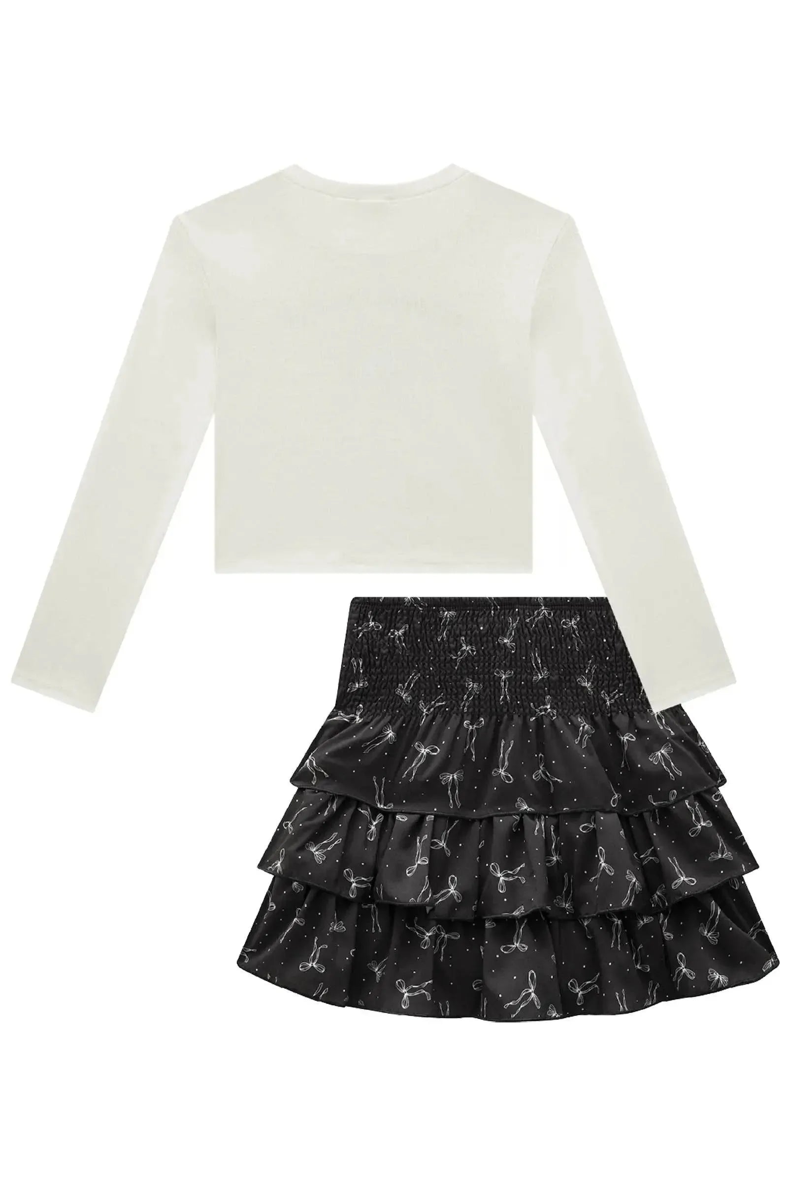 Conjunto de Blusa Boxy em Canelado e Saia Ruffles em Light Peach 91984 Vic&Vicky Teen Menina