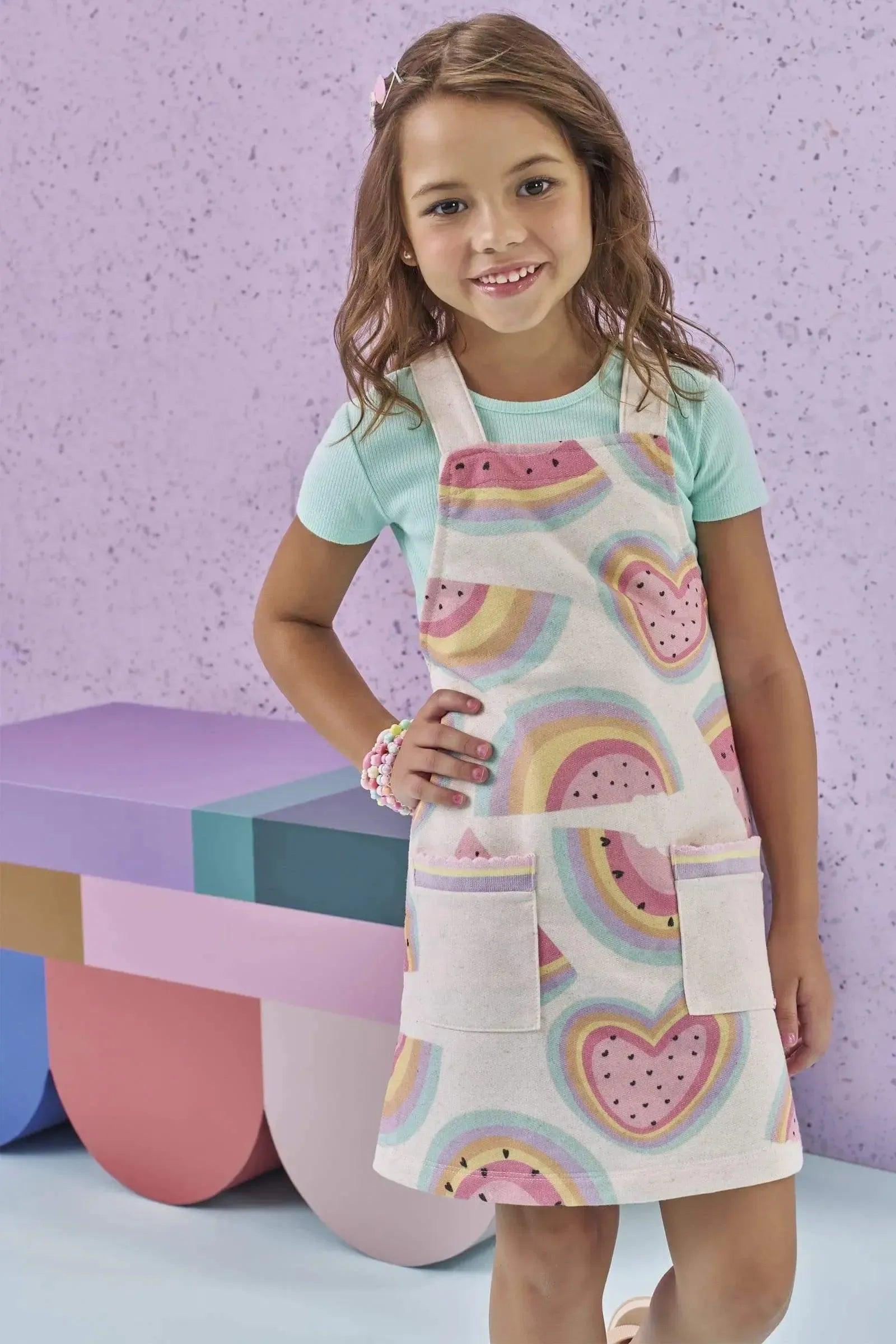 Conjunto de Blusa Boxy em Canelado e Salopete em Moletom Linho 87302 Kukiê Infantil Menina