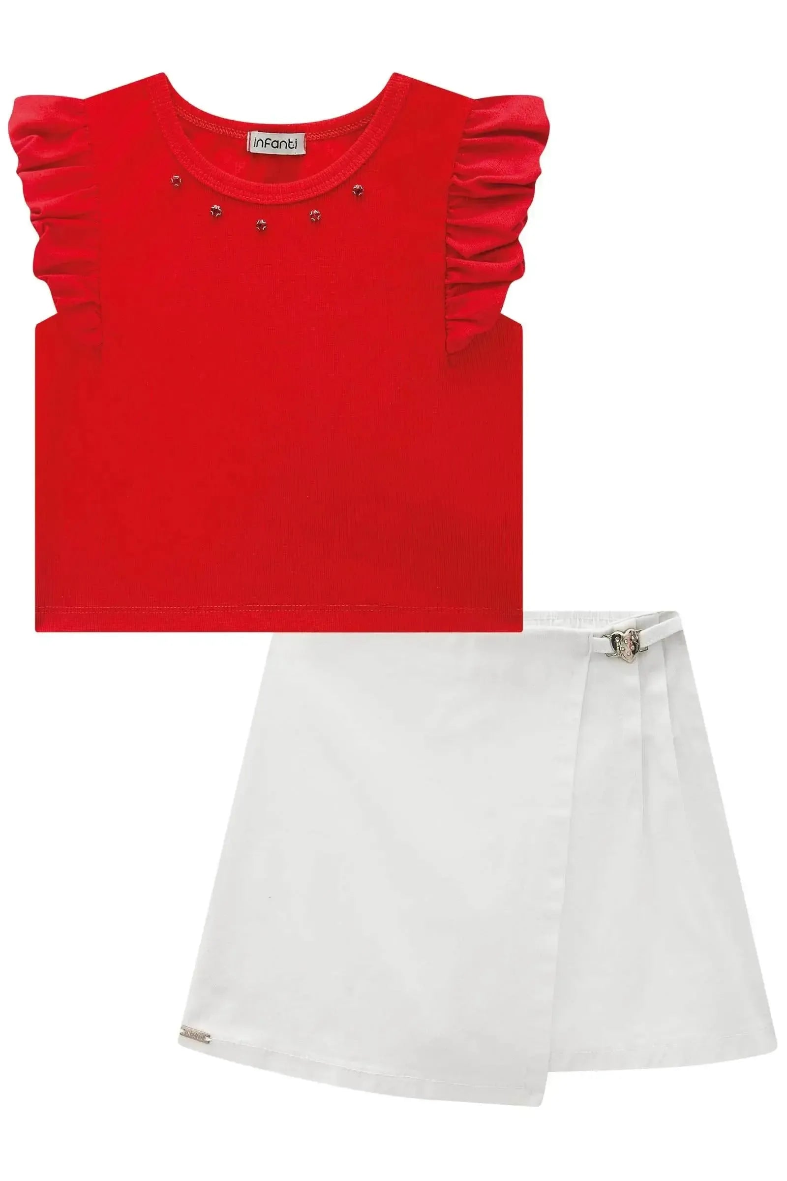 Conjunto de Blusa Boxy em Canelado Liz e Short Saia em Sarja com Elastano 88118 Infanti Infantil Menina